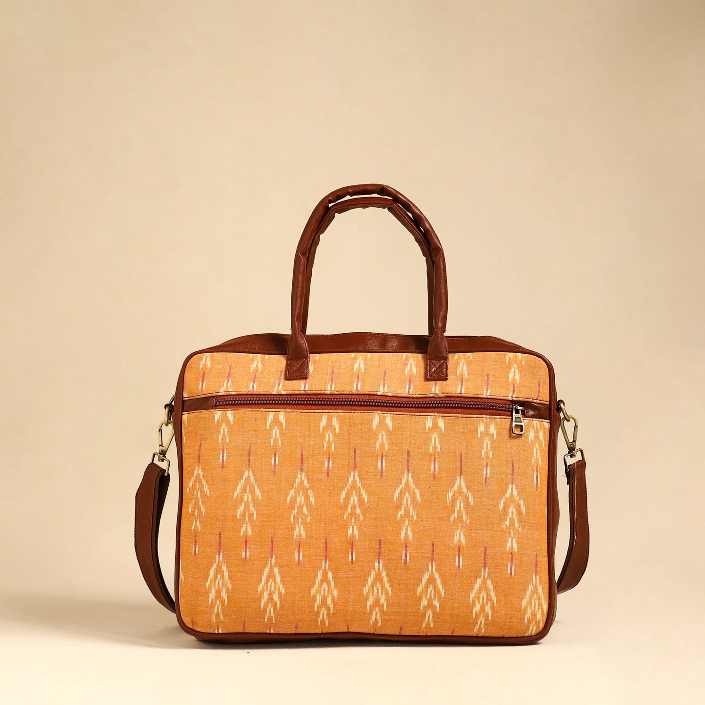 Orange Handmade Pochampally Ikat Laptop Bag
