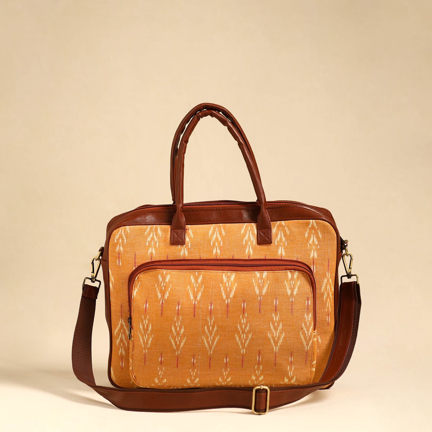 Orange Handmade Pochampally Ikat Laptop Bag