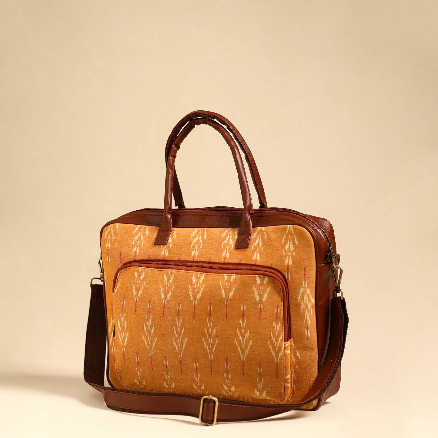 Orange Handmade Pochampally Ikat Laptop Bag