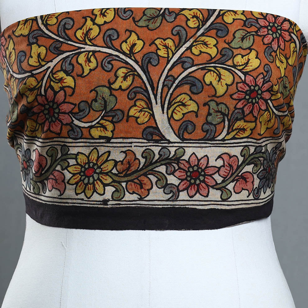 Orange - handpainted cotton kalamkari blouse piece 10