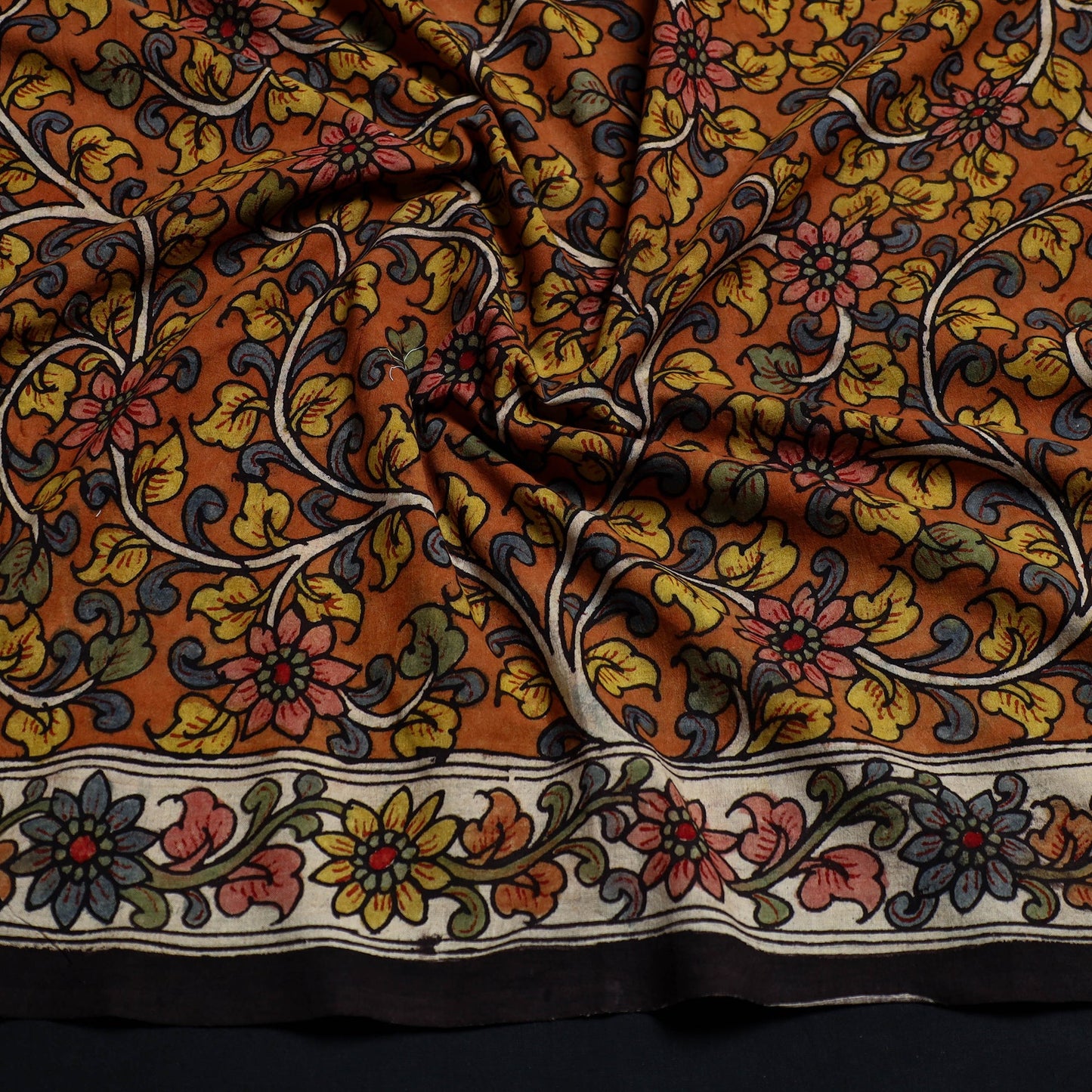 Orange - handpainted cotton kalamkari blouse piece 10