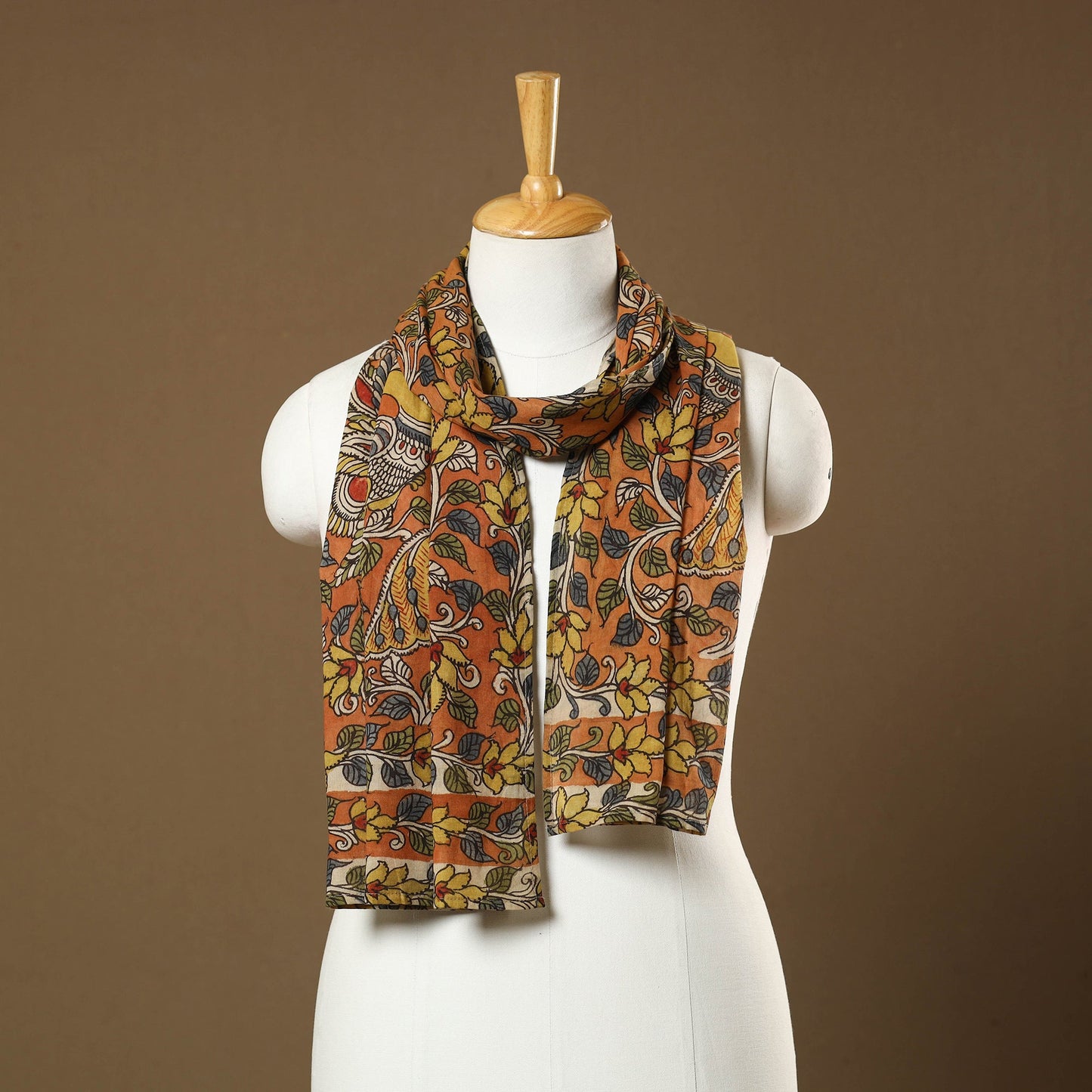 Orange Handpainted Cotton Kalamkari Stole Online