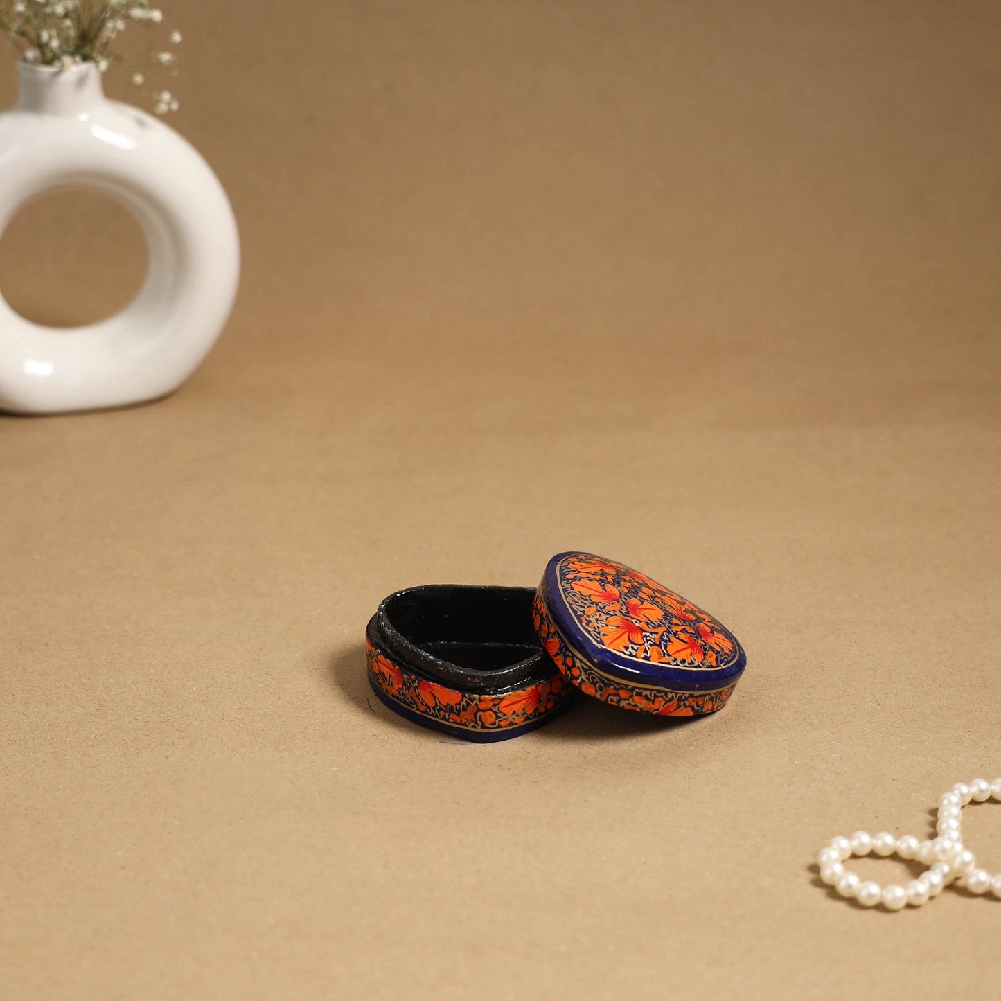 Orange - handpainted paper mache multipurpose box 17