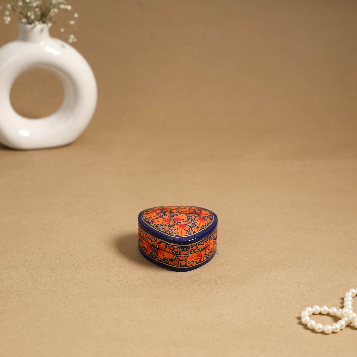 Orange - handpainted paper mache multipurpose box 17