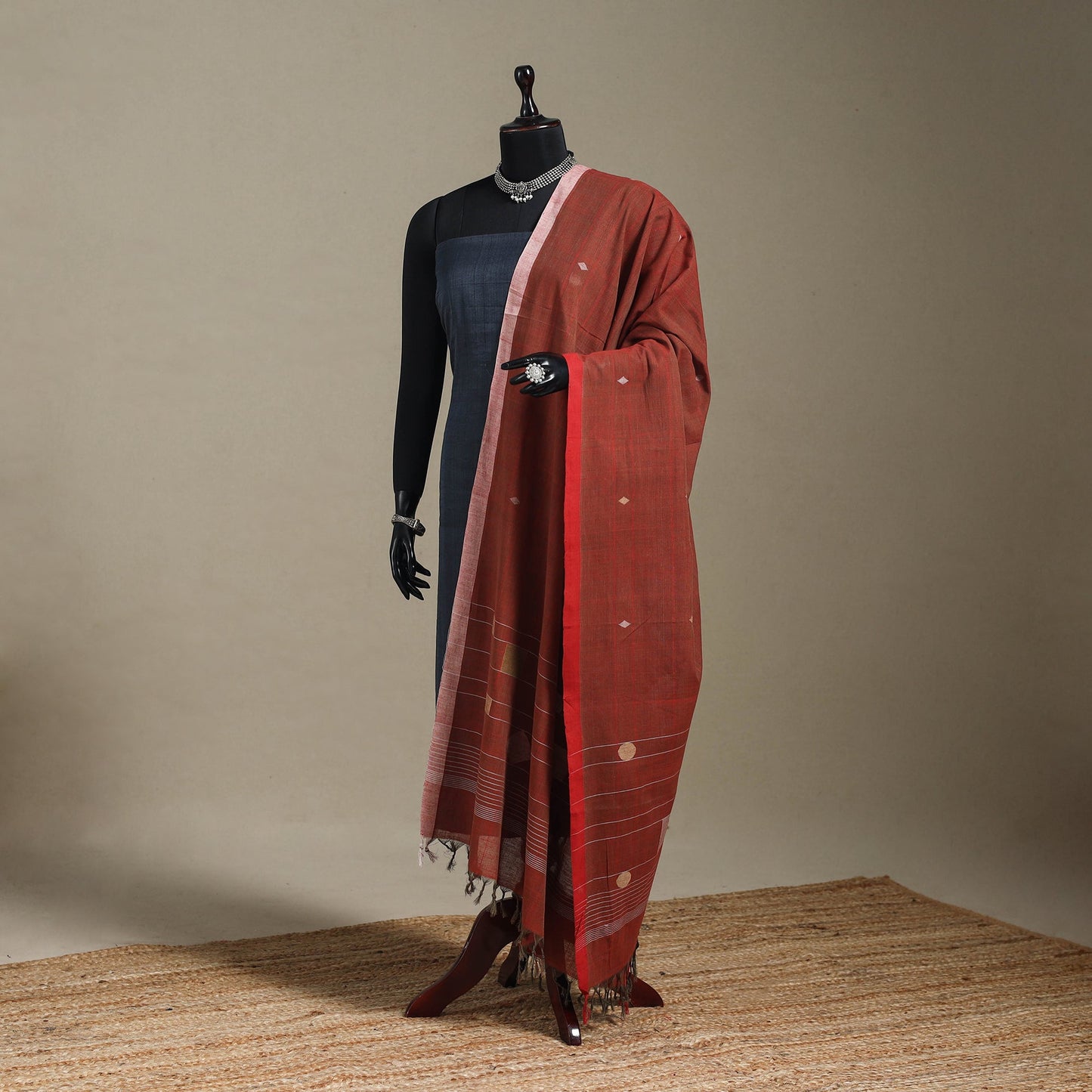 Peach - handspun handloom buti natural dyed cotton