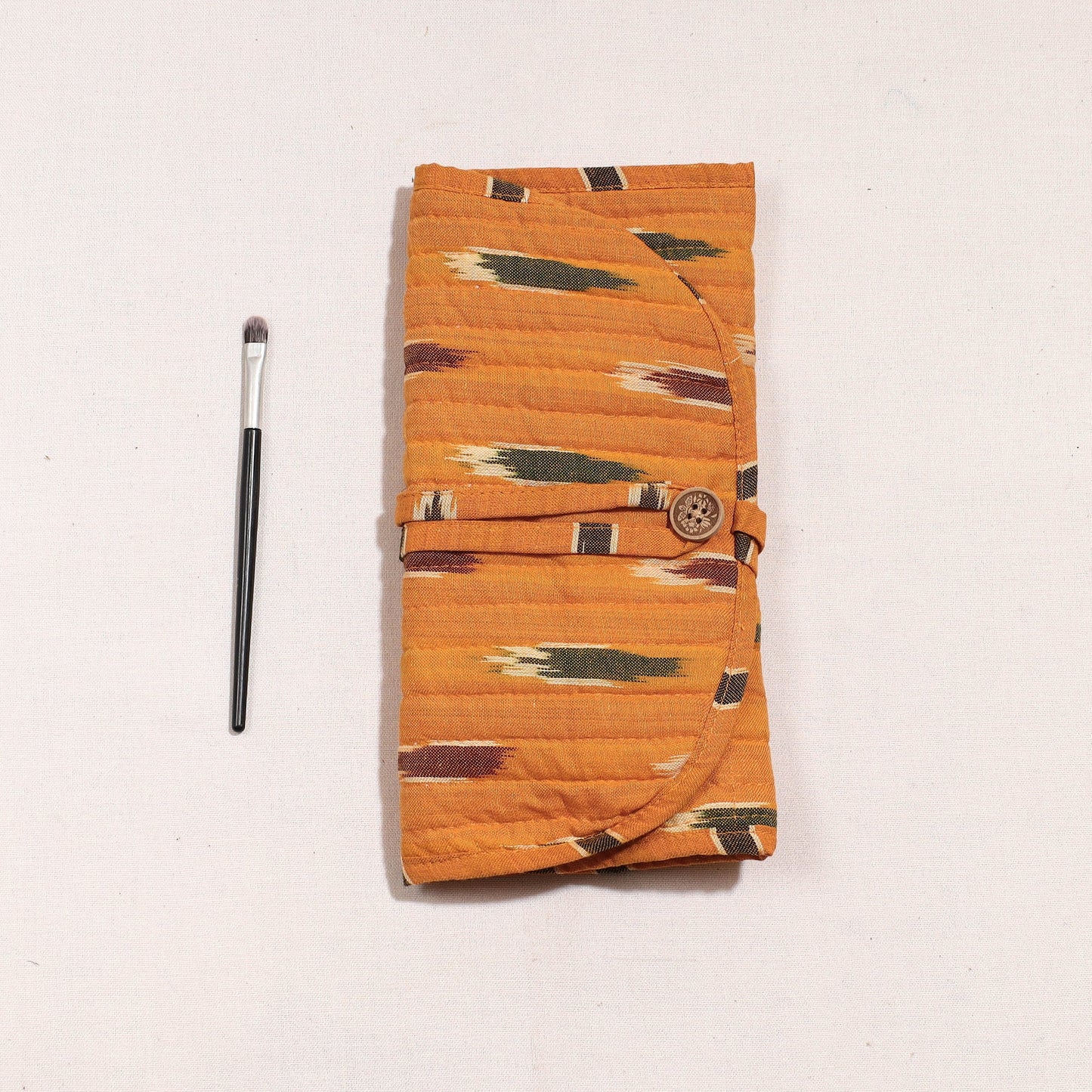 Ikat Fabric Multipurpose Segmented Make-up Brush Wrap Pouch/Case