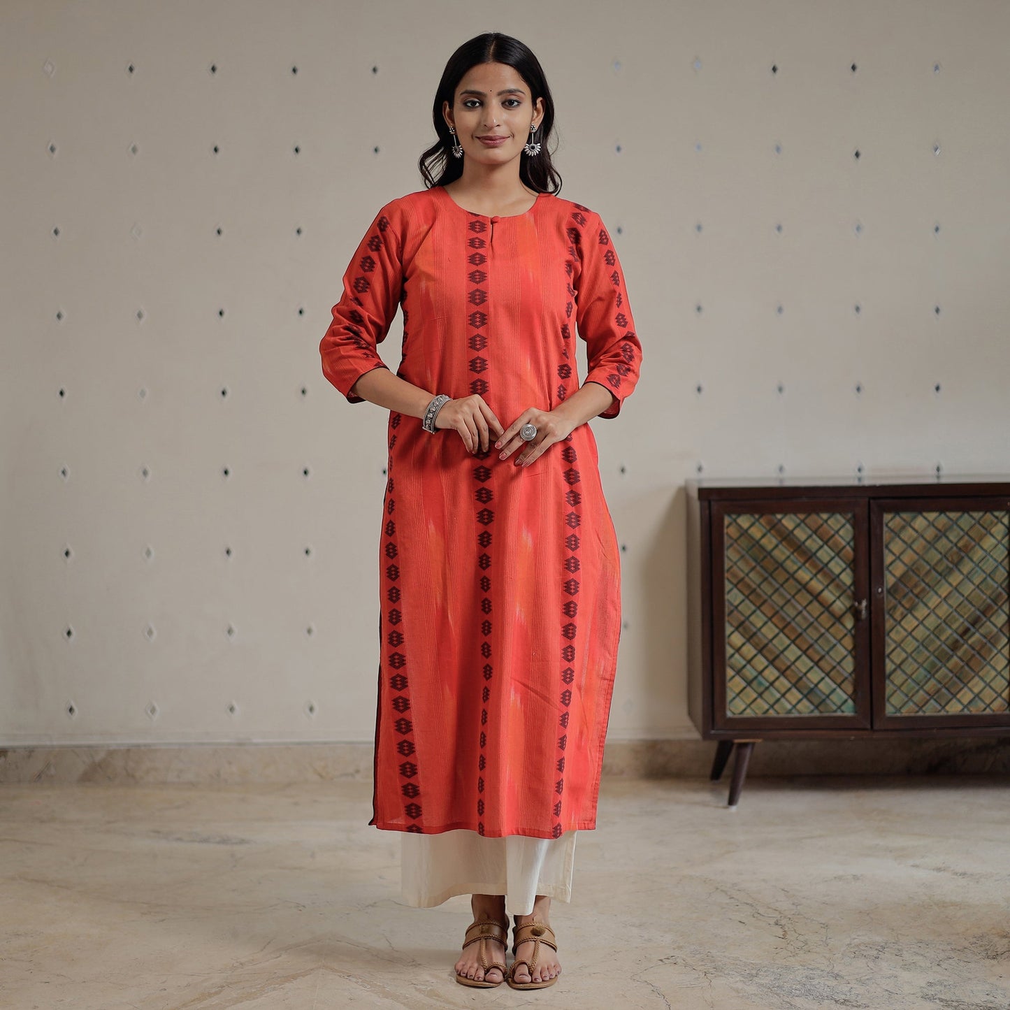 Jacquard Cotton Long Kurta for Women
