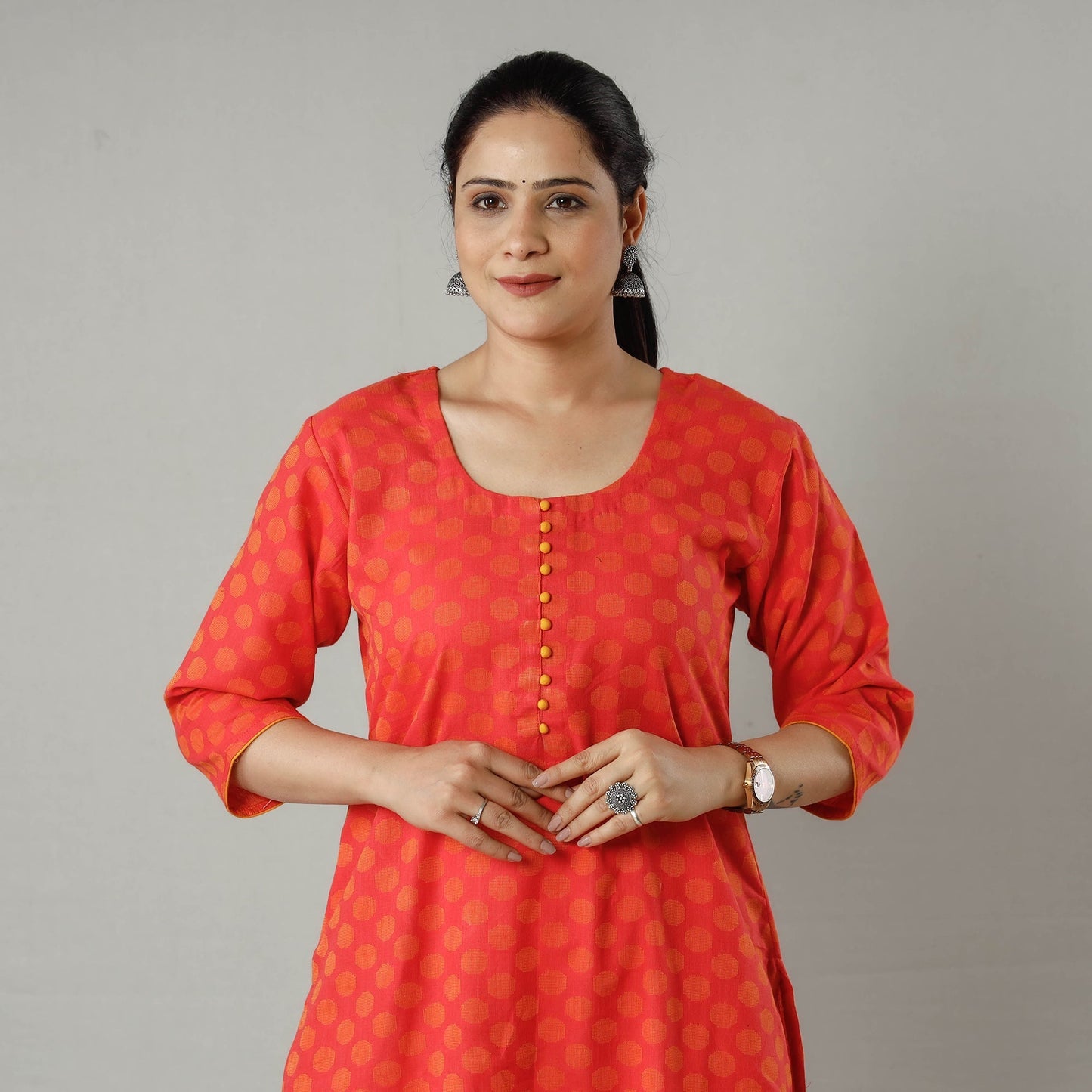 Jacquard Cotton Long Kurta for Women