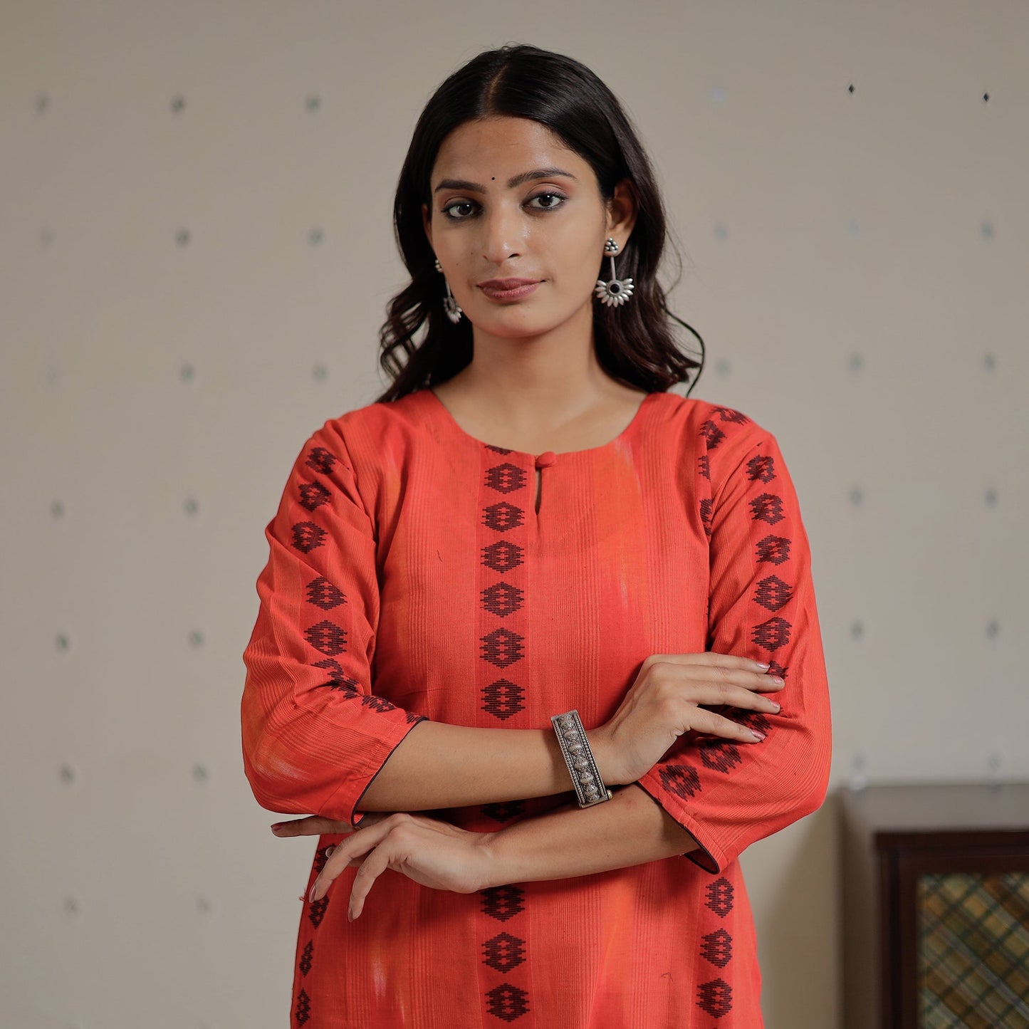 Jacquard Cotton Long Kurta for Women