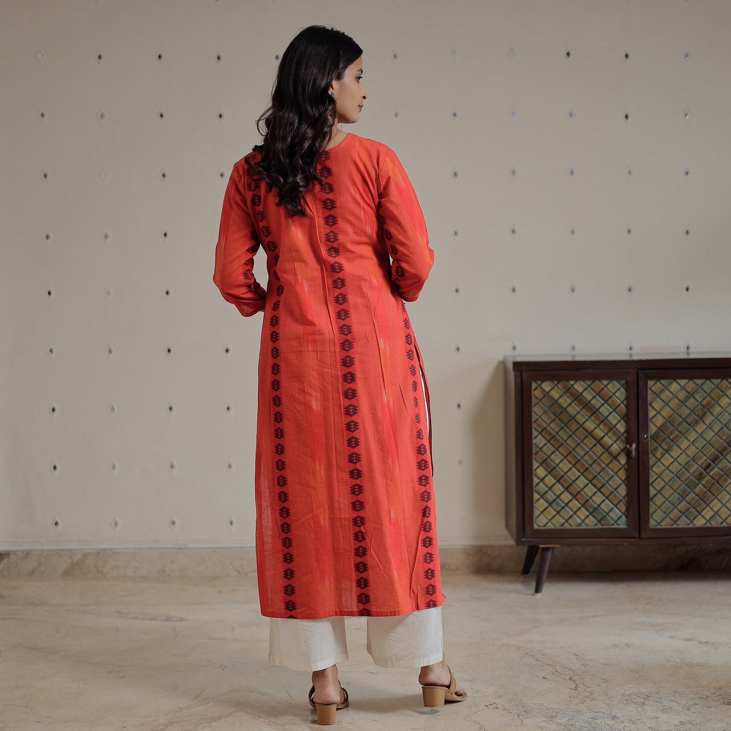 Jacquard Cotton Long Kurta for Women