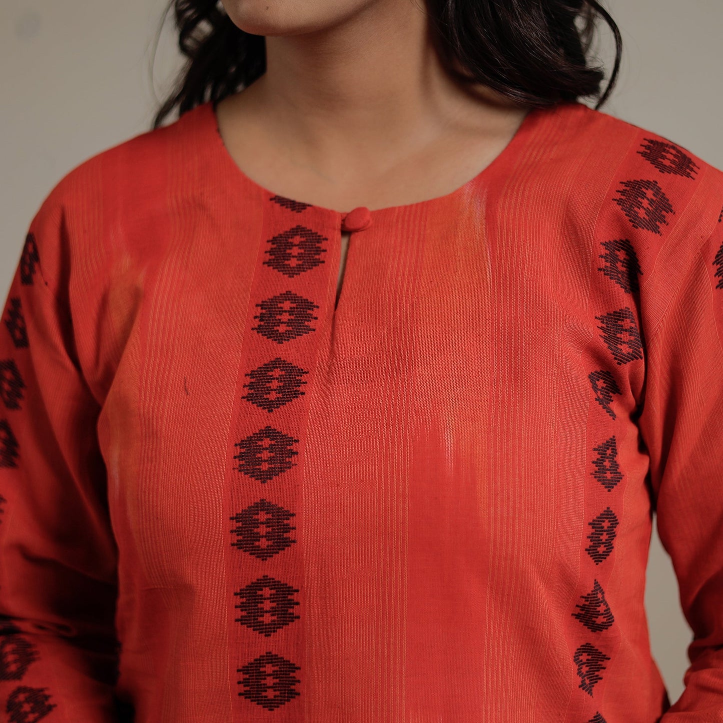 Jacquard Cotton Long Kurta for Women