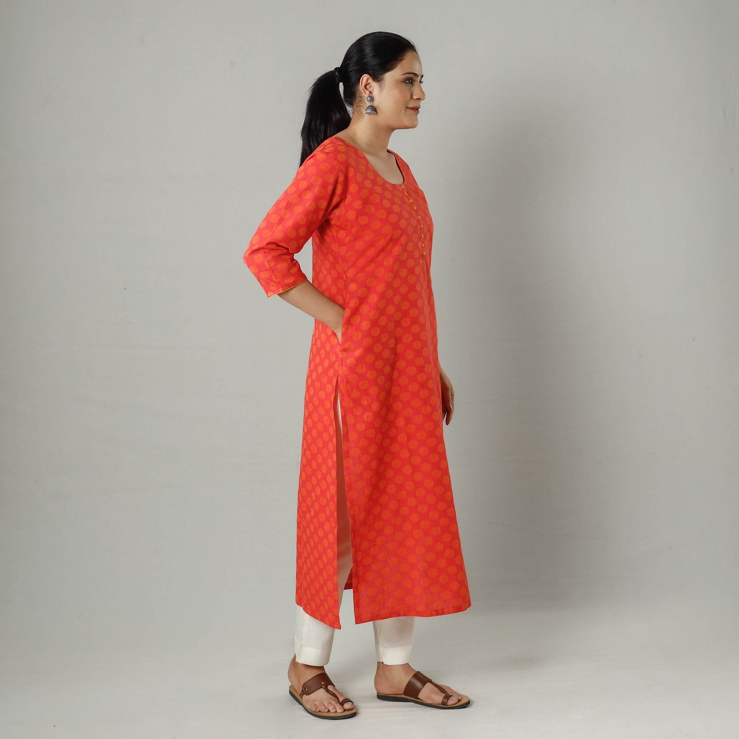 Jacquard Cotton Long Kurta for Women