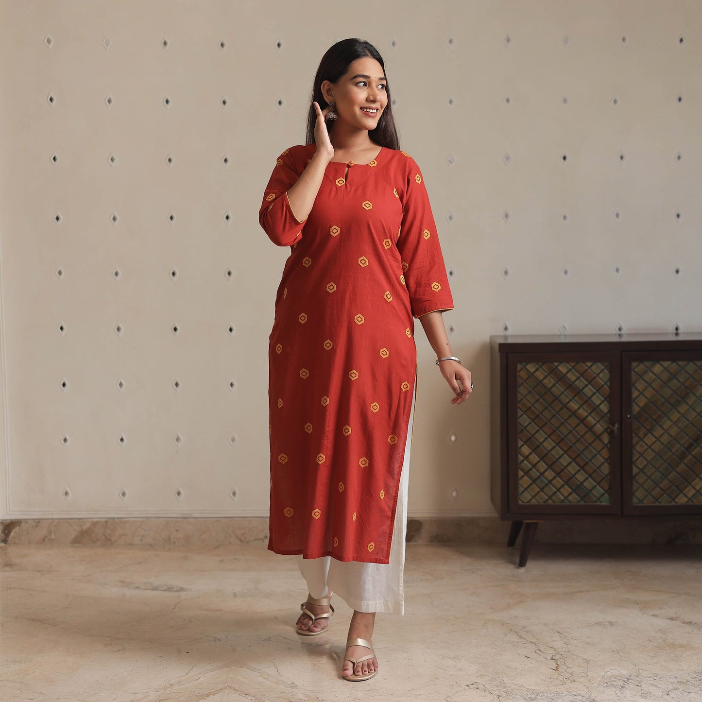 Jacquard Cotton Straight Kurta for Women