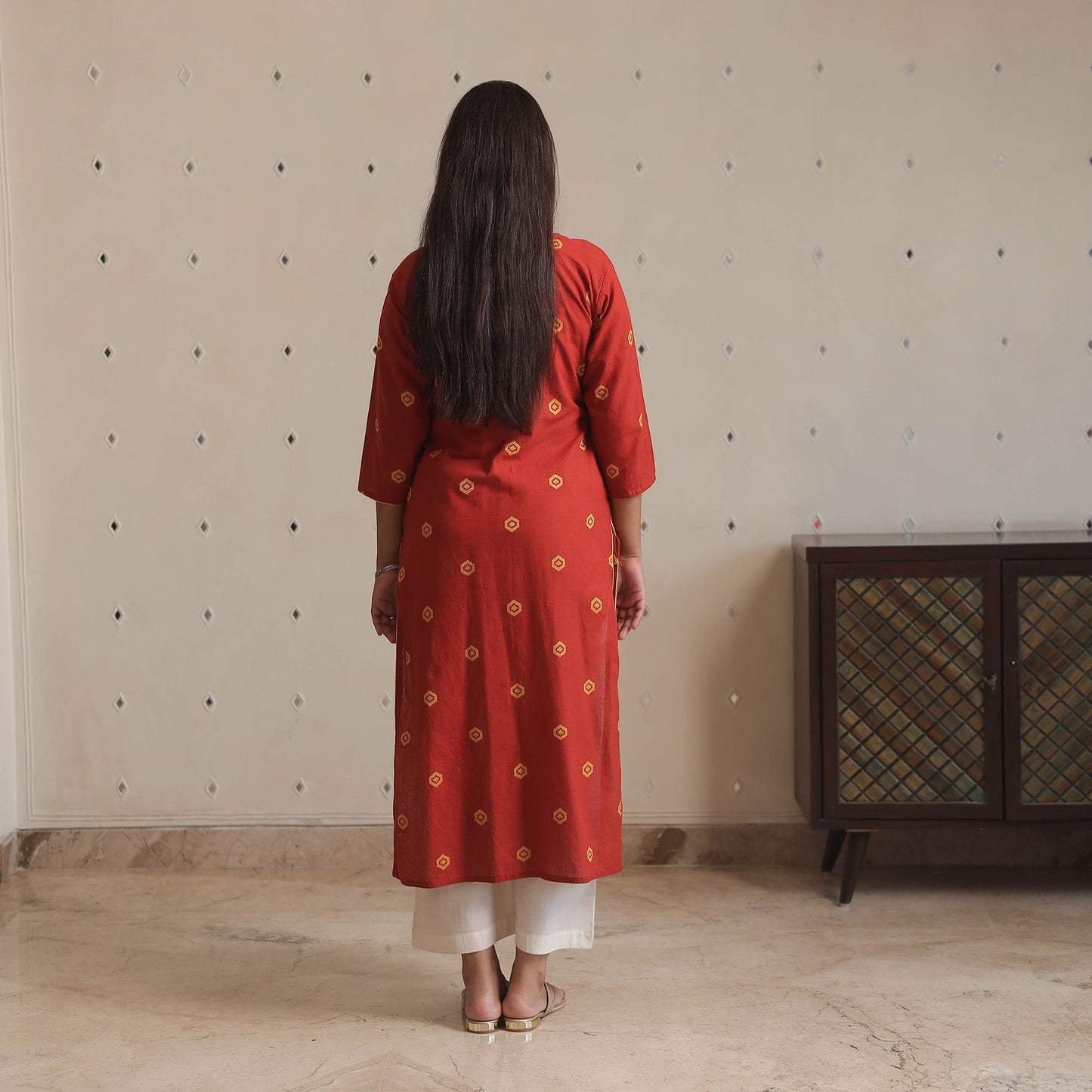 Jacquard Cotton Straight Kurta for Women