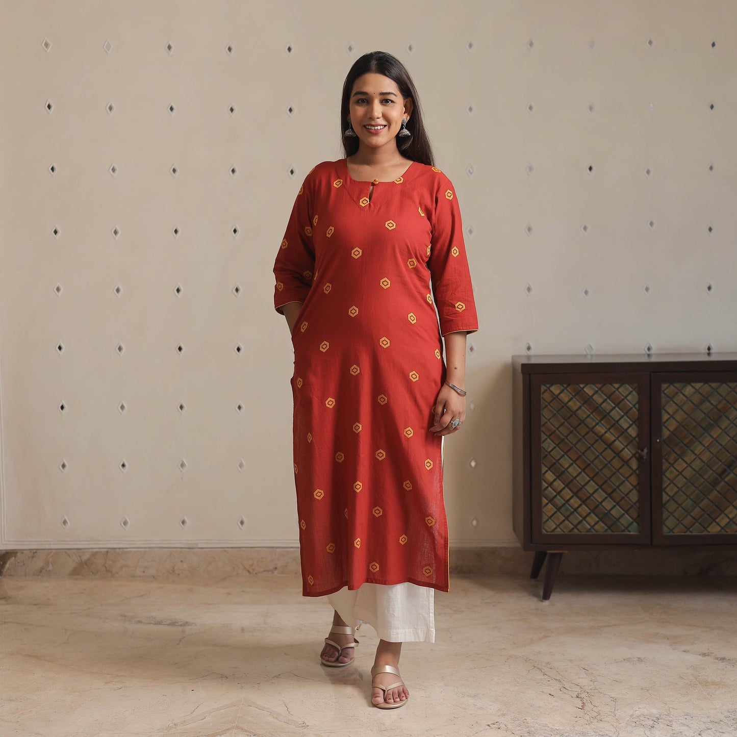 Jacquard Cotton Straight Kurta for Women