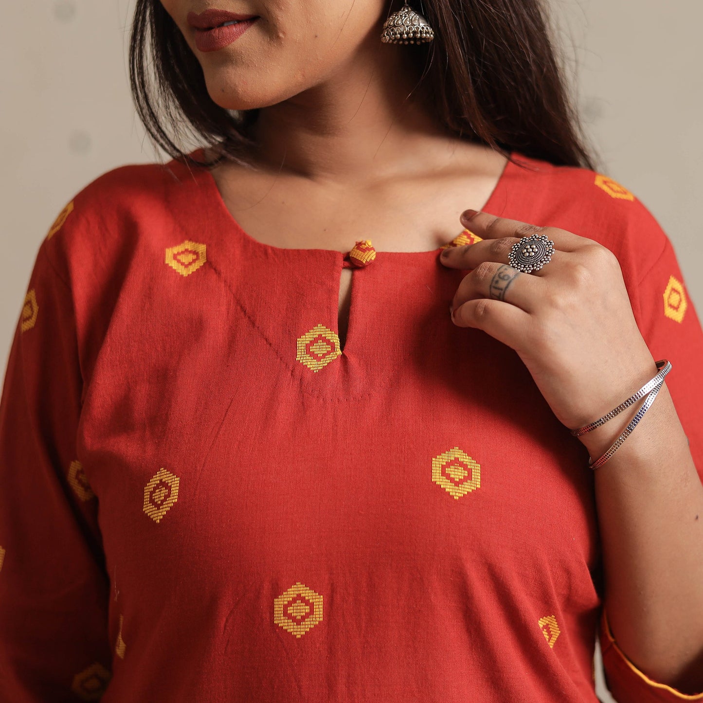 Jacquard Cotton Straight Kurta for Women
