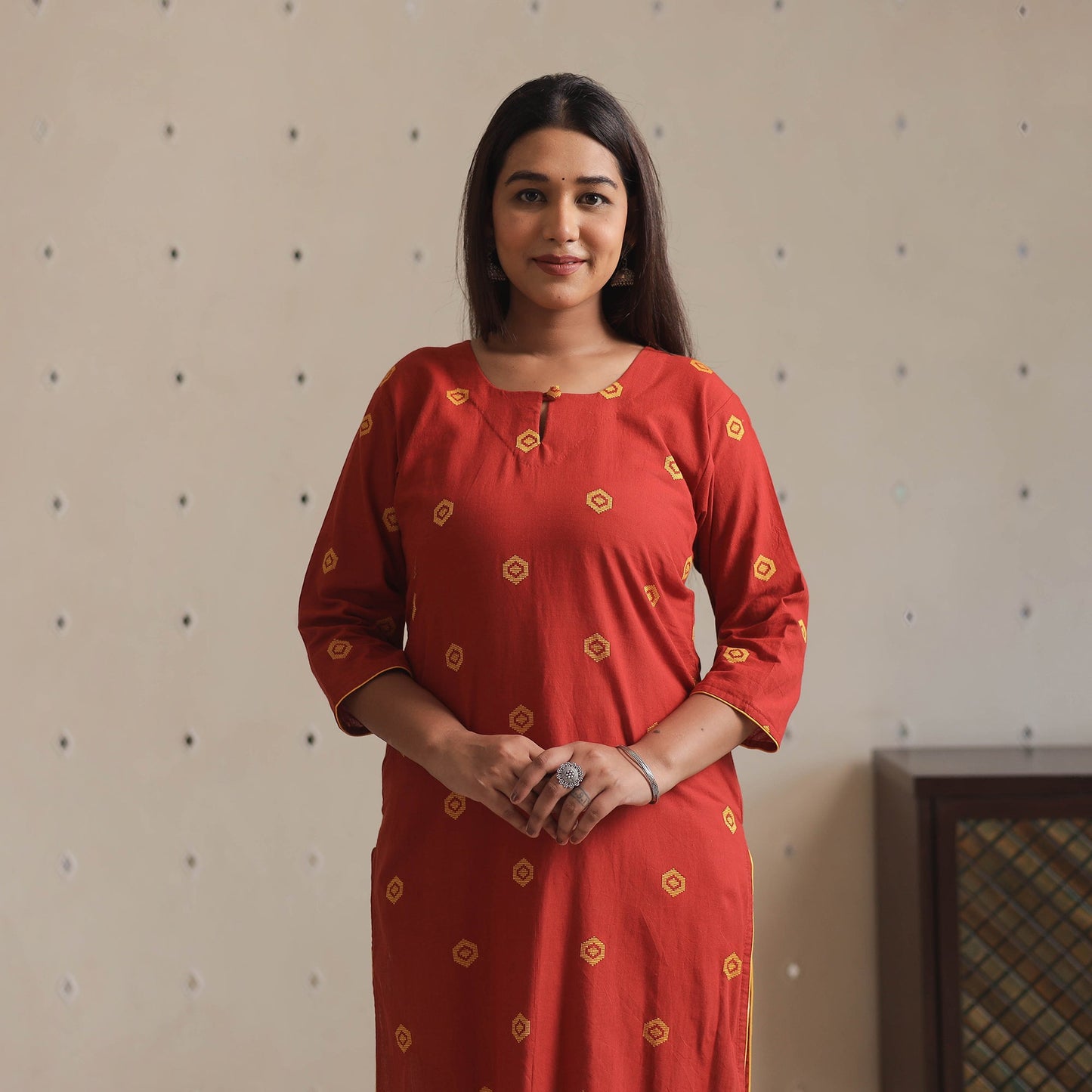 Jacquard Cotton Straight Kurta for Women
