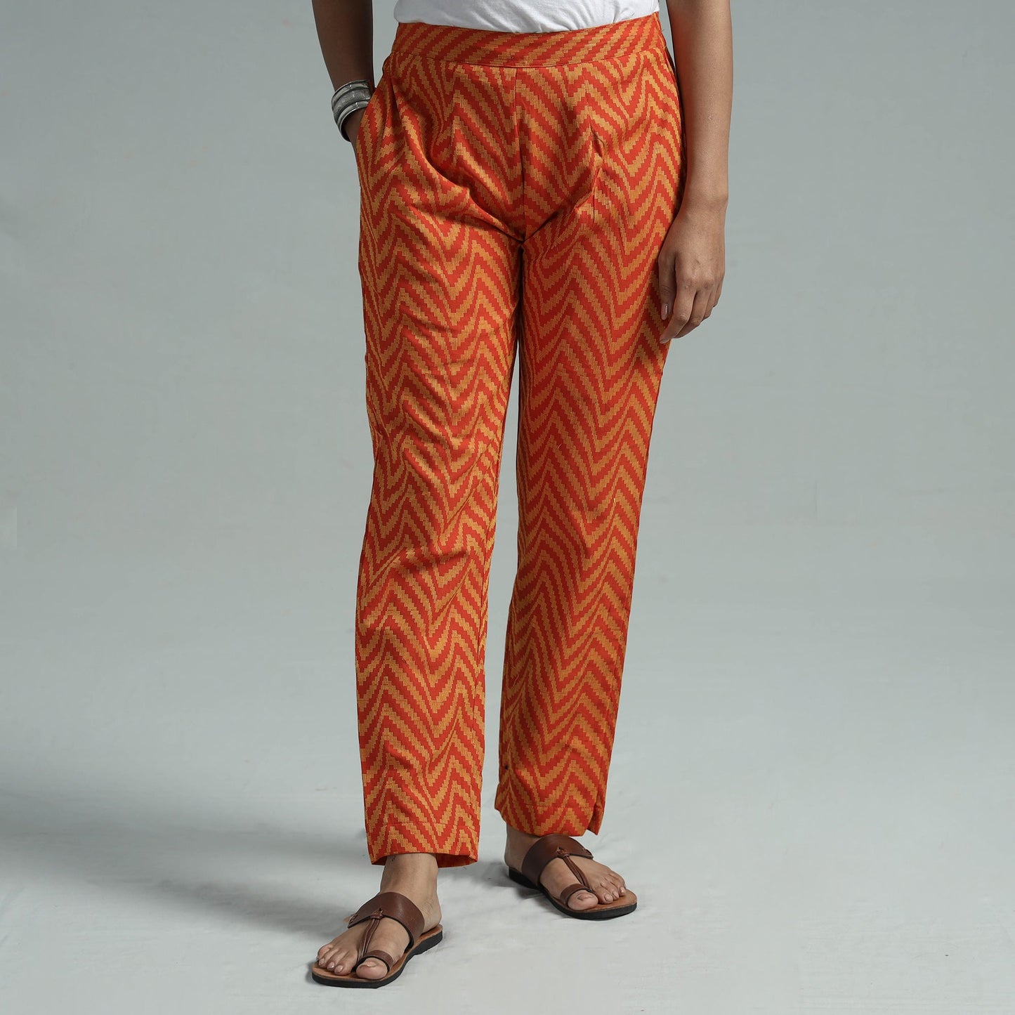 Orange - jacquard weave cotton elasticated pant