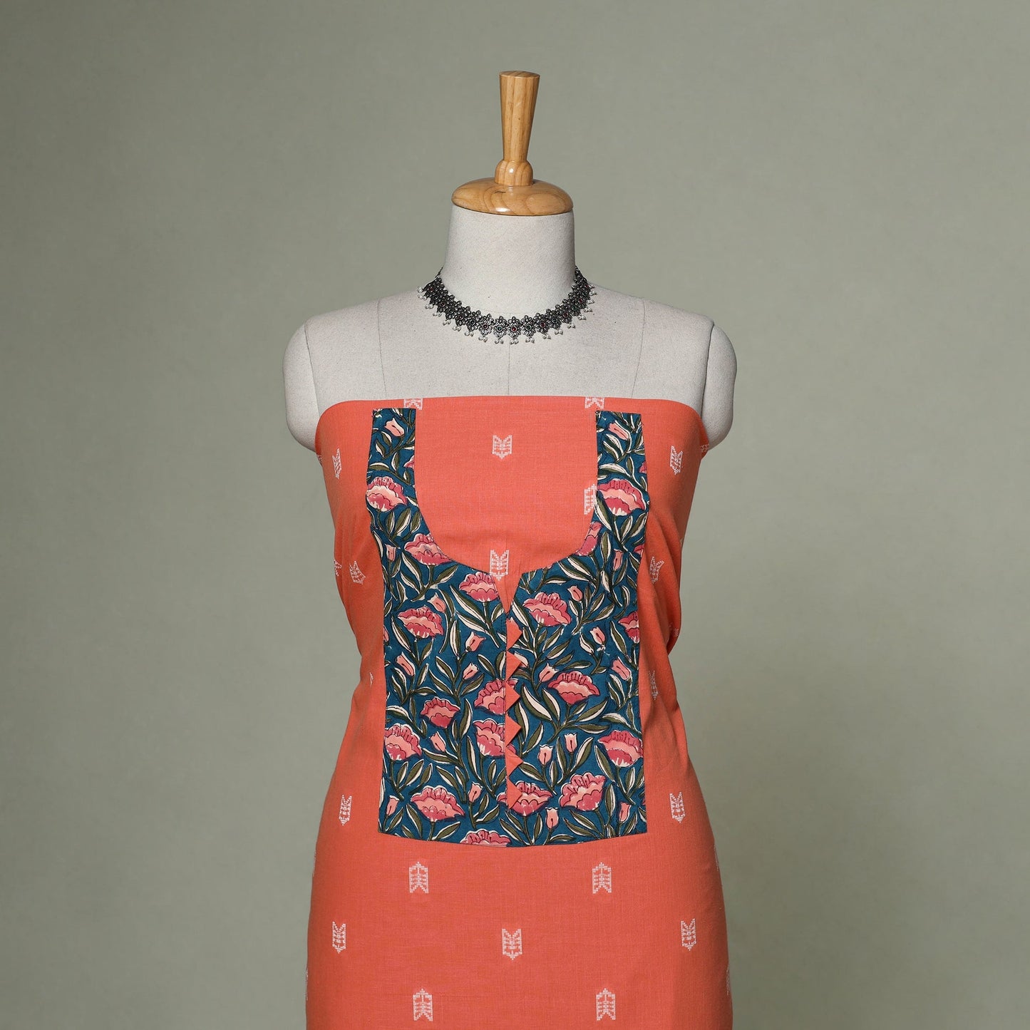 Jacquard weave cotton patchwork unstitched kurta material