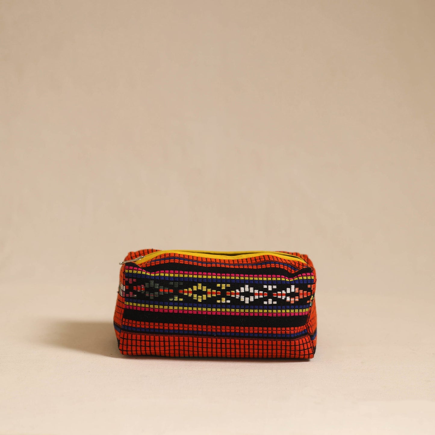 Orange Jacquard Weave Cotton Toiletry Pouch