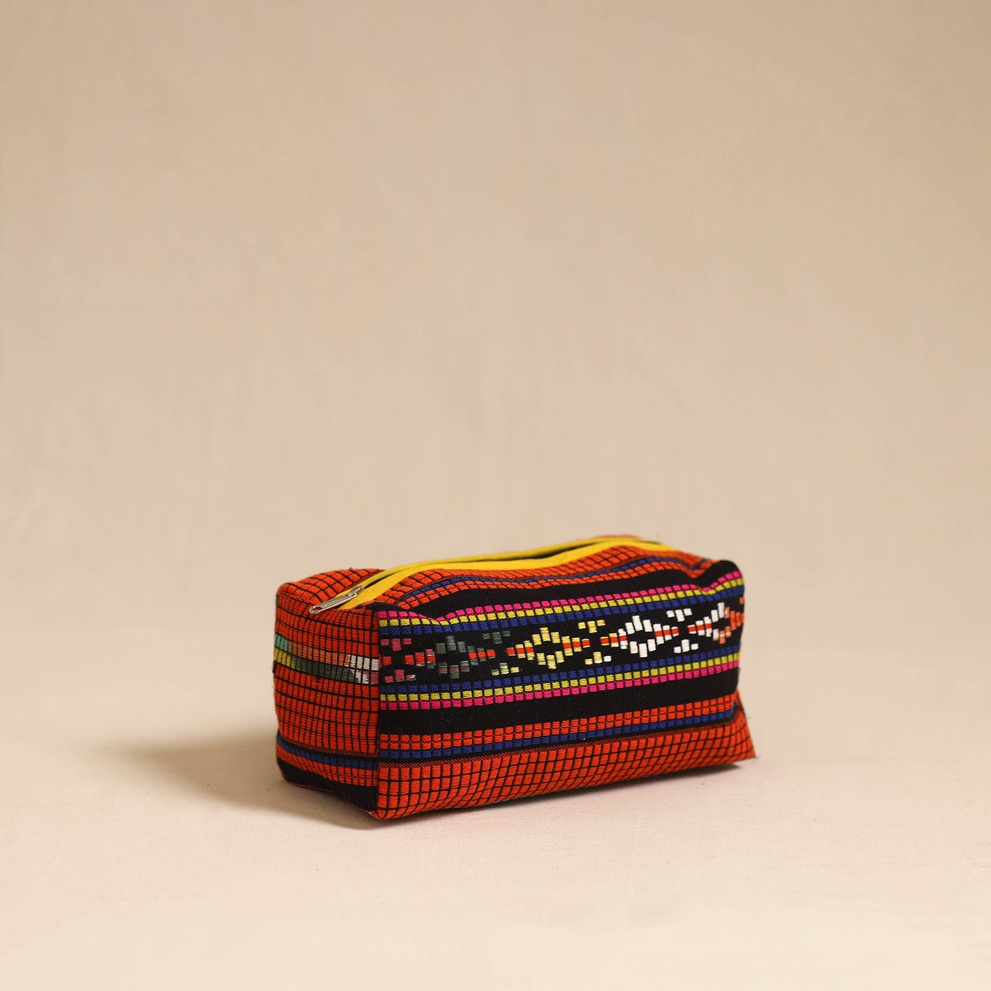 Orange Jacquard Weave Cotton Toiletry Pouch