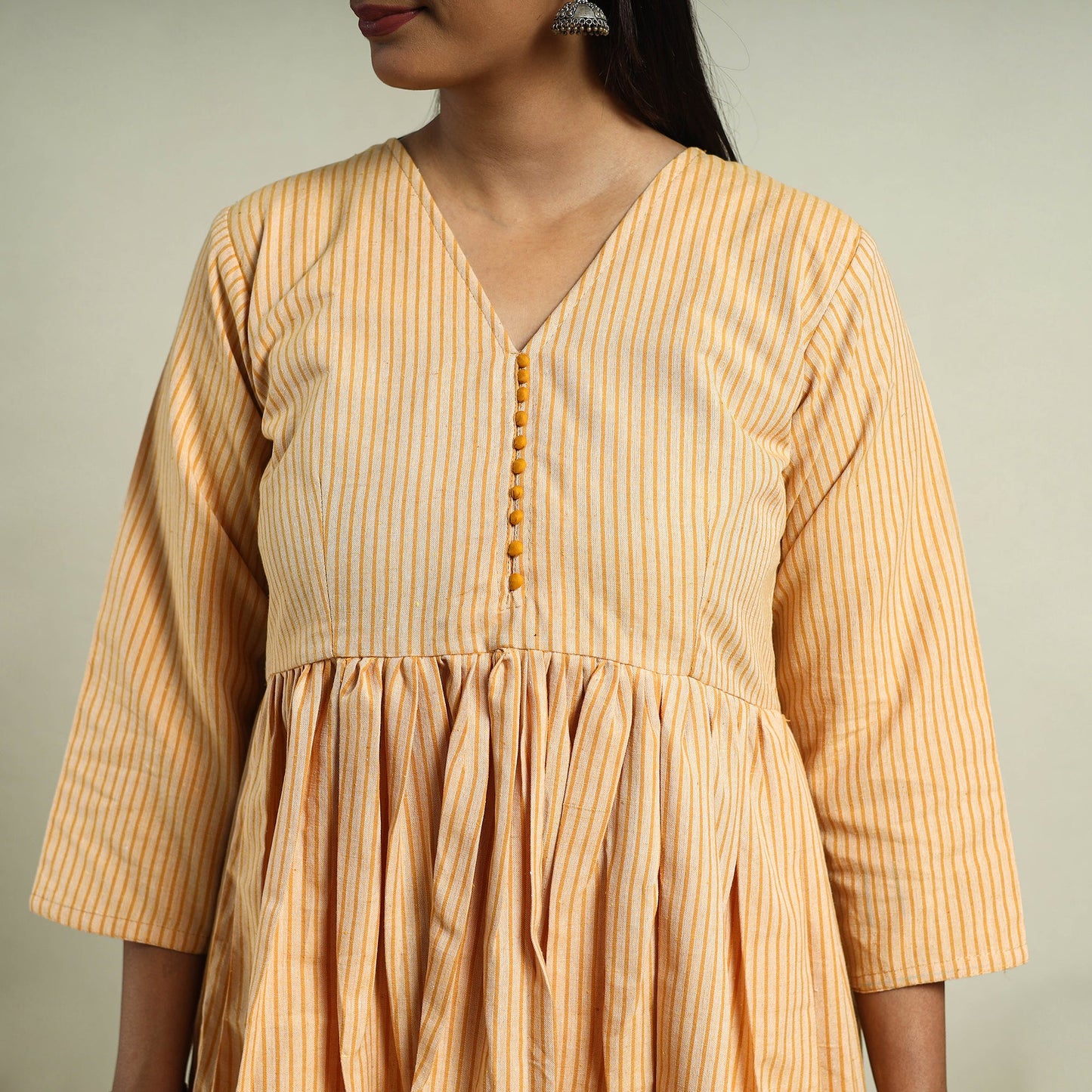 Orange Jhiri Handloom Flared Cotton Kurta for Women