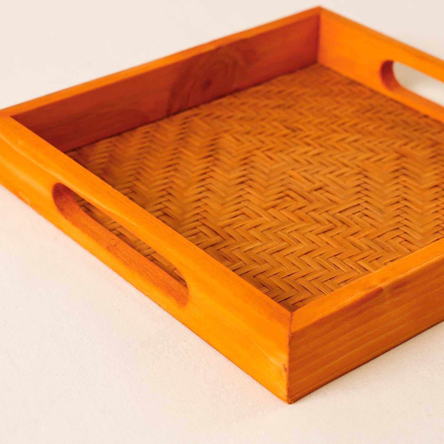 Orange Kadam Haat Handmade Bamboo Square Tray - Small