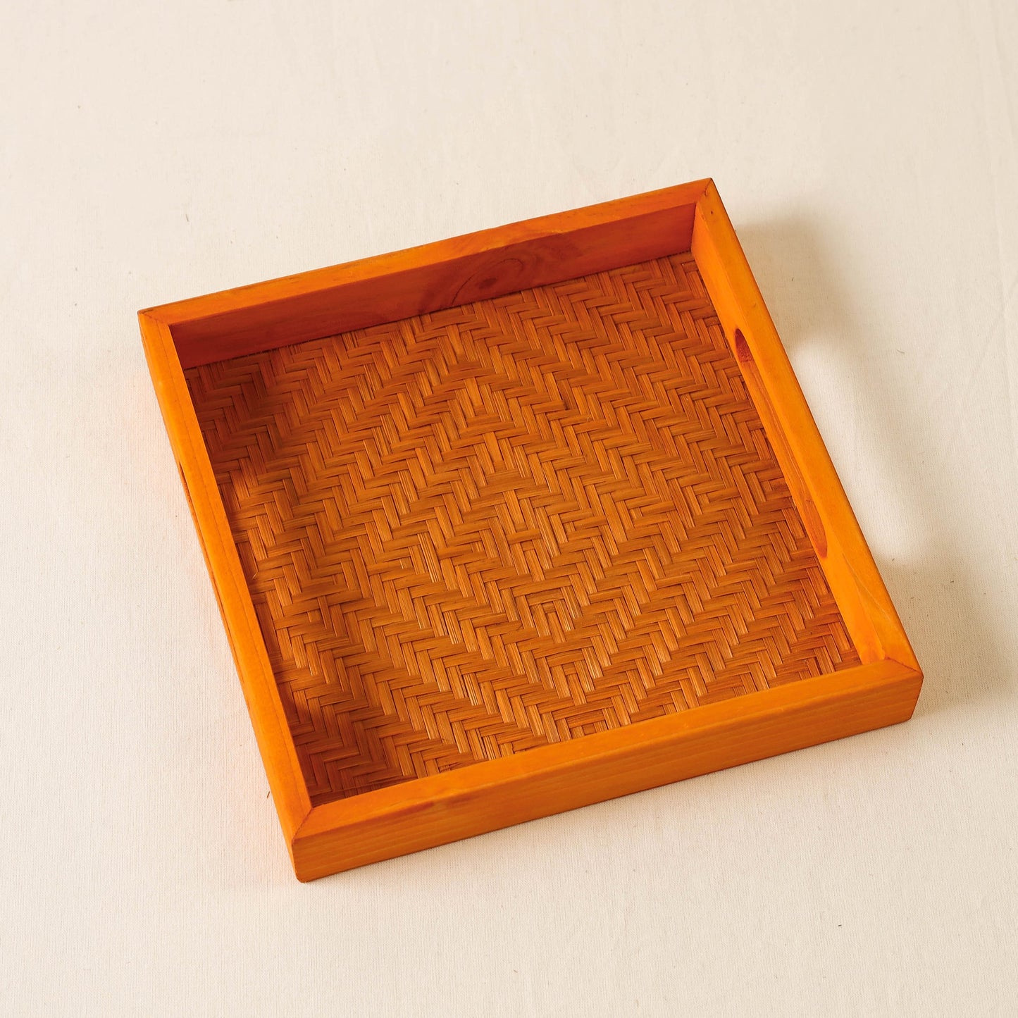 Orange Kadam Haat Handmade Bamboo Square Tray - Small
