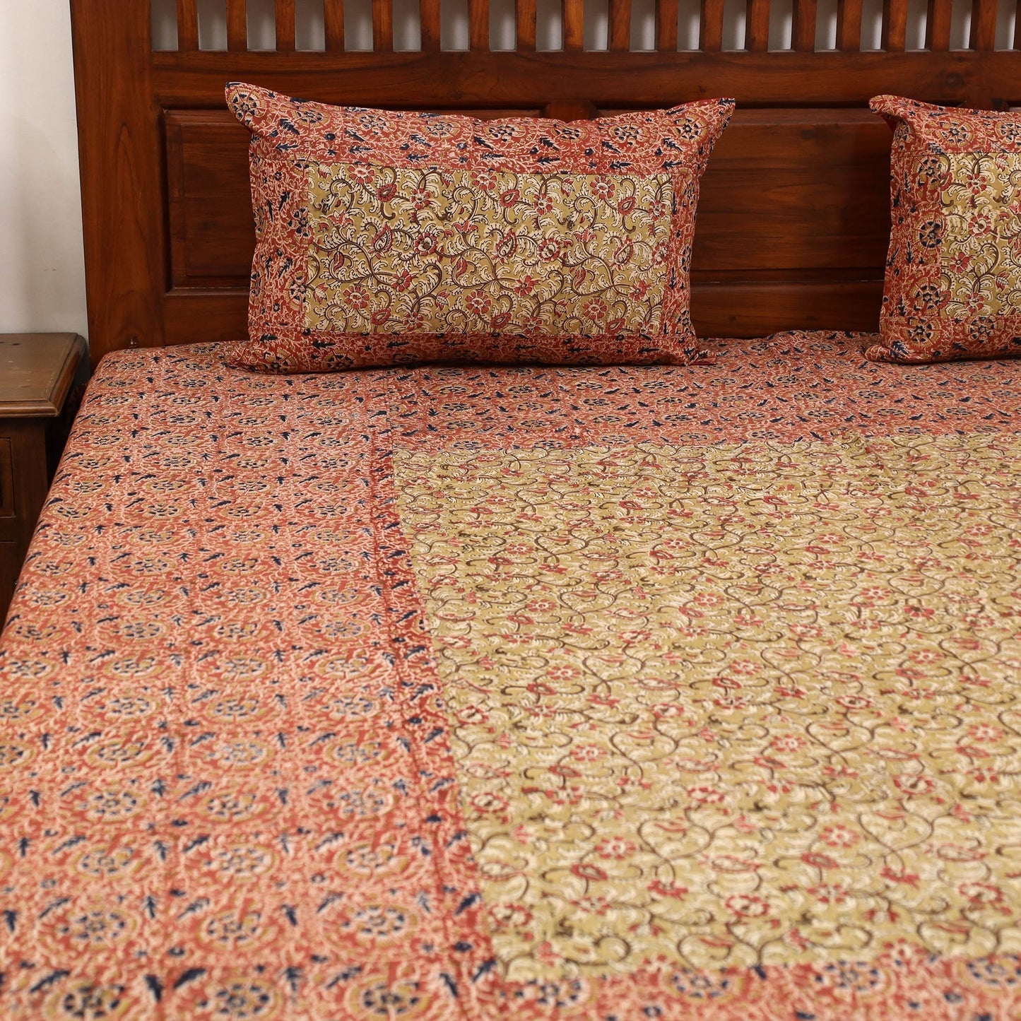 Kalamkari patchwork cotton bedsheet set 26 - handcrafted