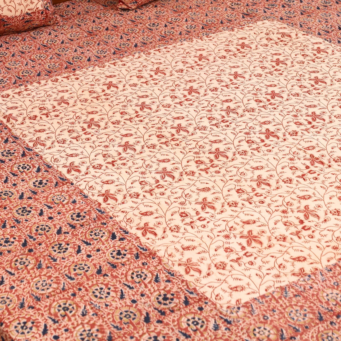 Kalamkari patchwork cotton bedsheet set 40 - handcrafted