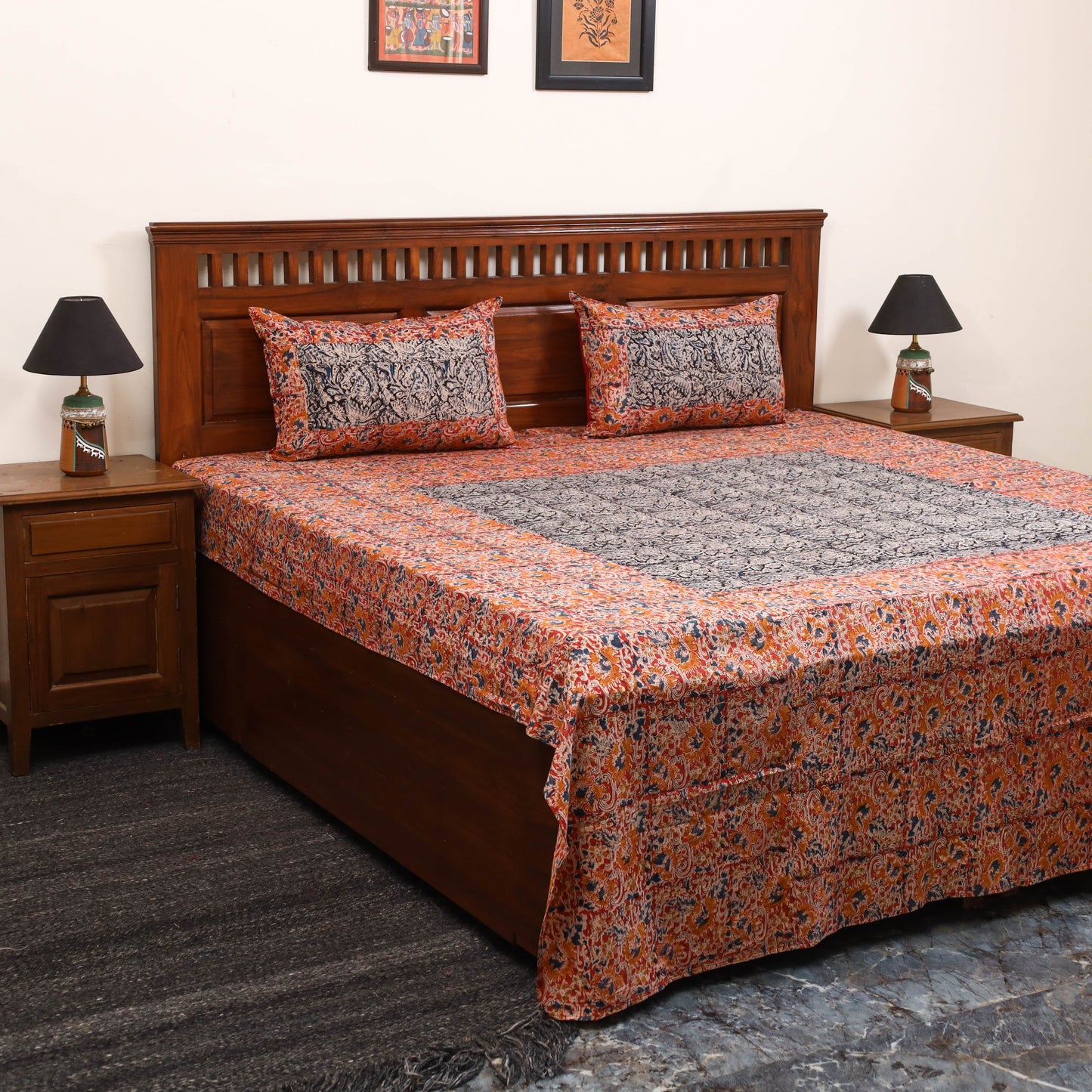 Kalamkari patchwork cotton bedsheet set 53 - handcrafted