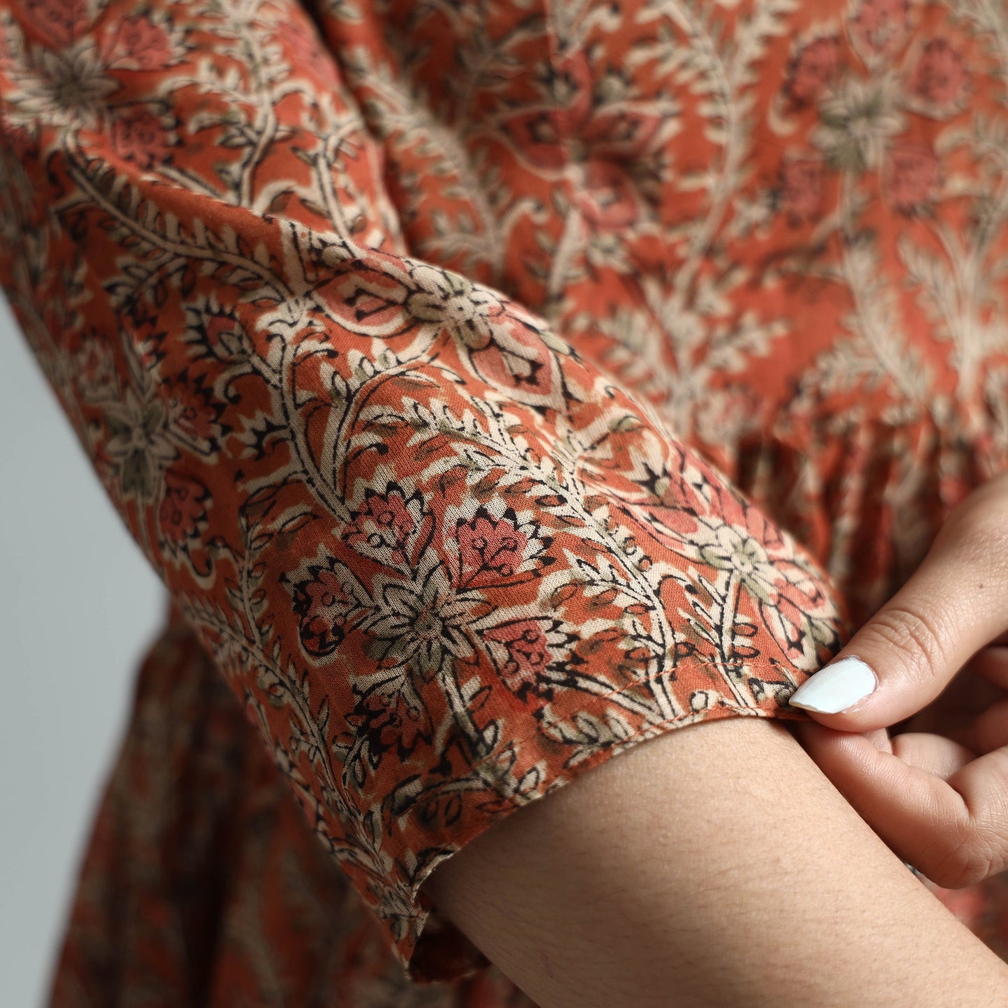 Orange - kalamkari block printed mul cotton flared gher