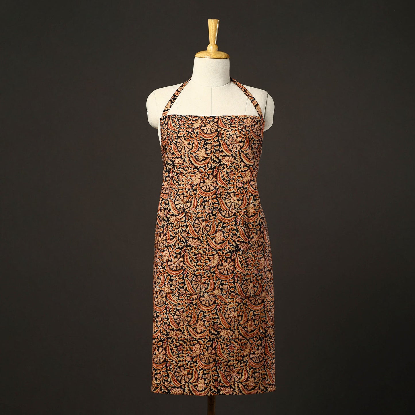 Orange - kalamkari cotton apron with pocket 33 - handcrafted