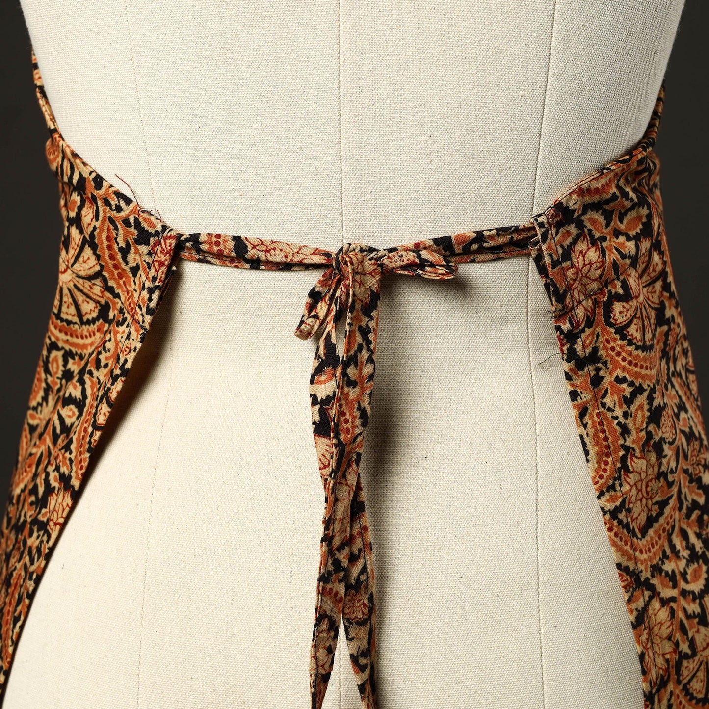 Orange - kalamkari cotton apron with pocket 33 - handcrafted