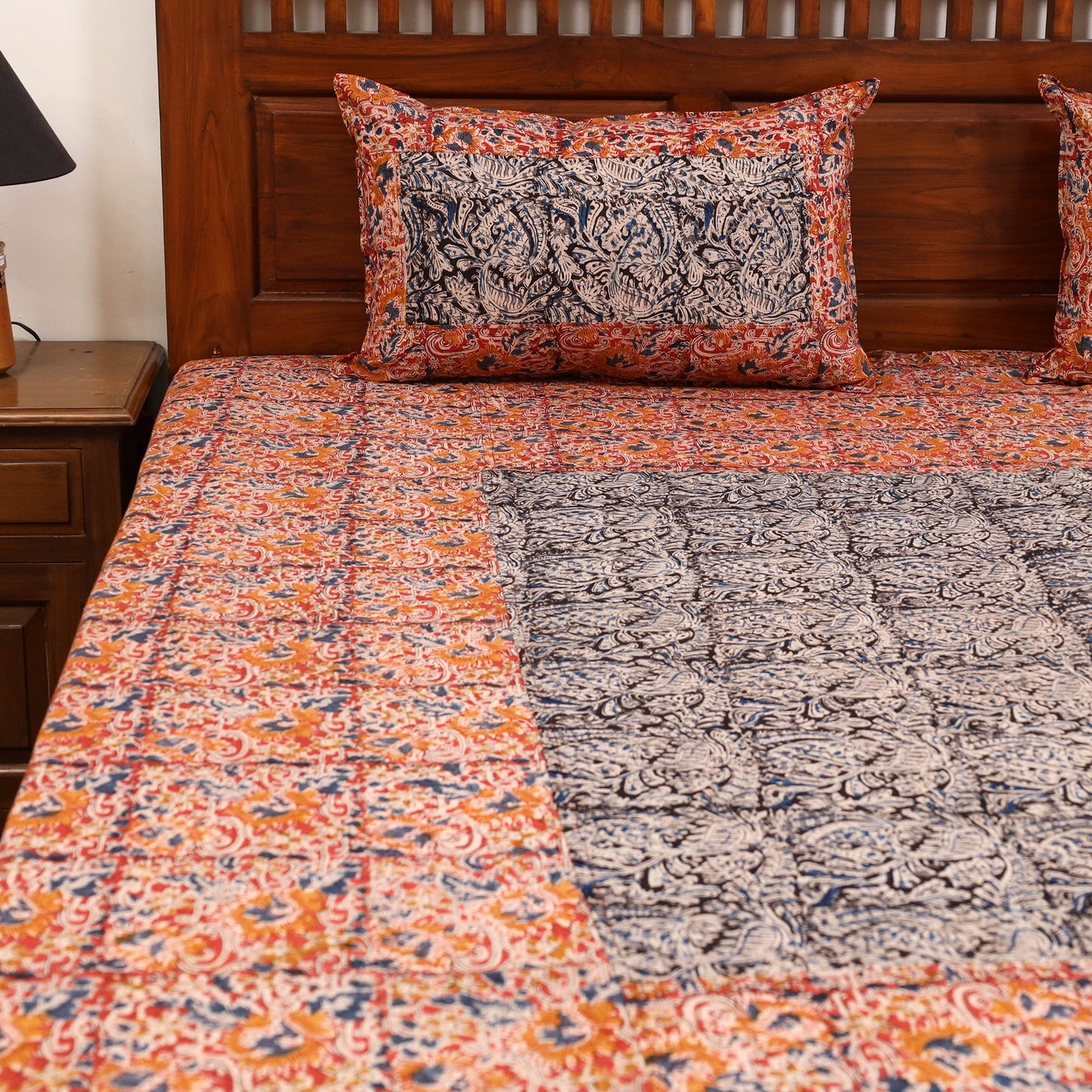 Kalamkari patchwork cotton bedsheet set 53 - handcrafted