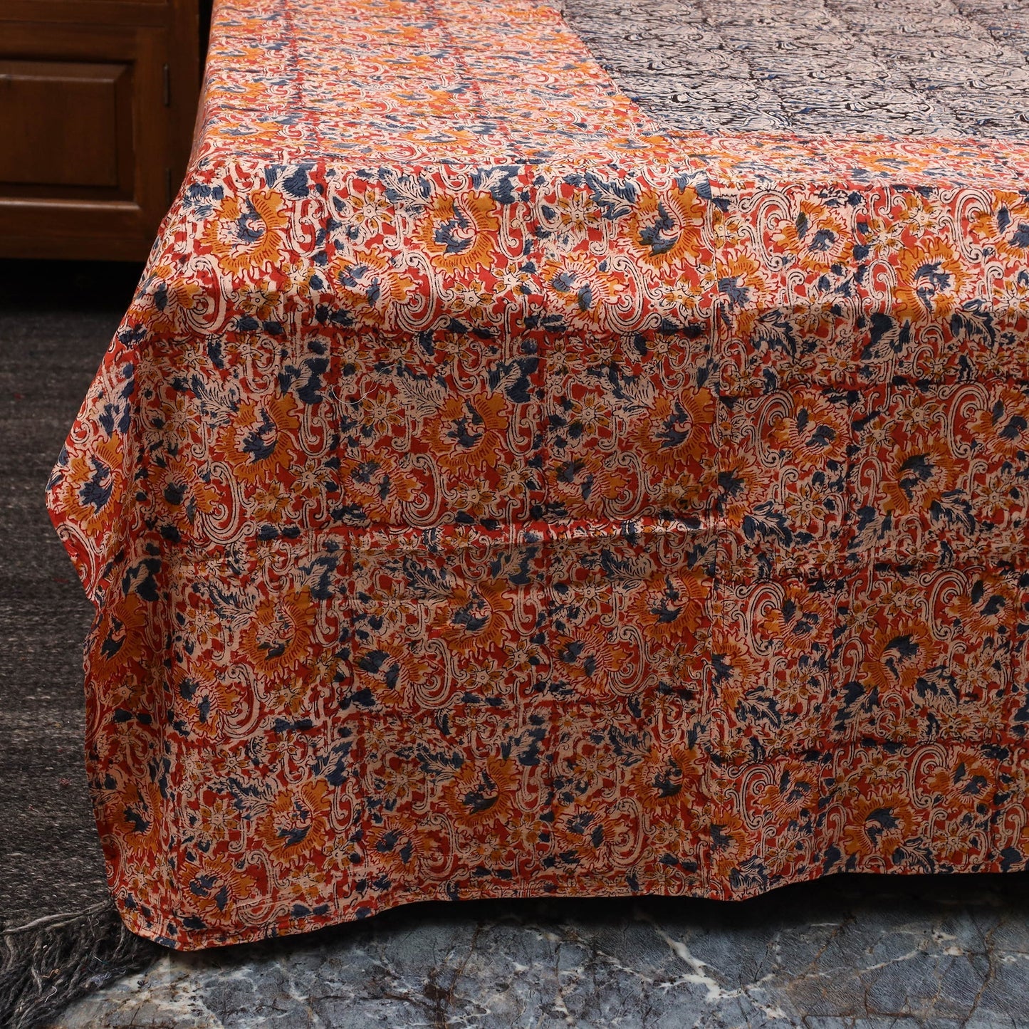 Kalamkari patchwork cotton bedsheet set 53 - handcrafted