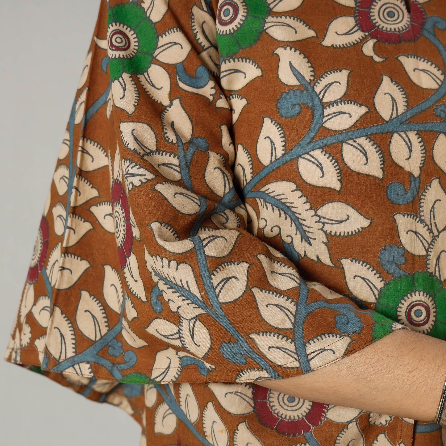 Cornflower Blue Kalamkari Print Cotton Kaftan Kurta For Women