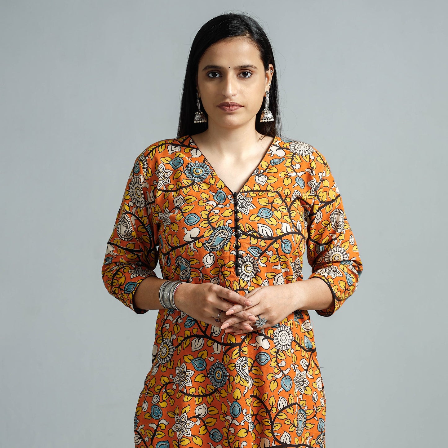 Kalamkari Printed Cotton Straight Kurta For Women