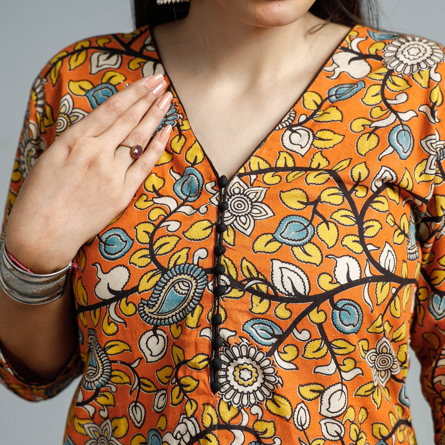 Kalamkari Printed Cotton Straight Kurta For Women