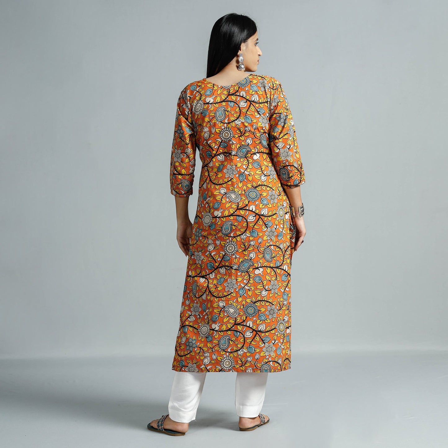 Kalamkari Printed Cotton Straight Kurta For Women