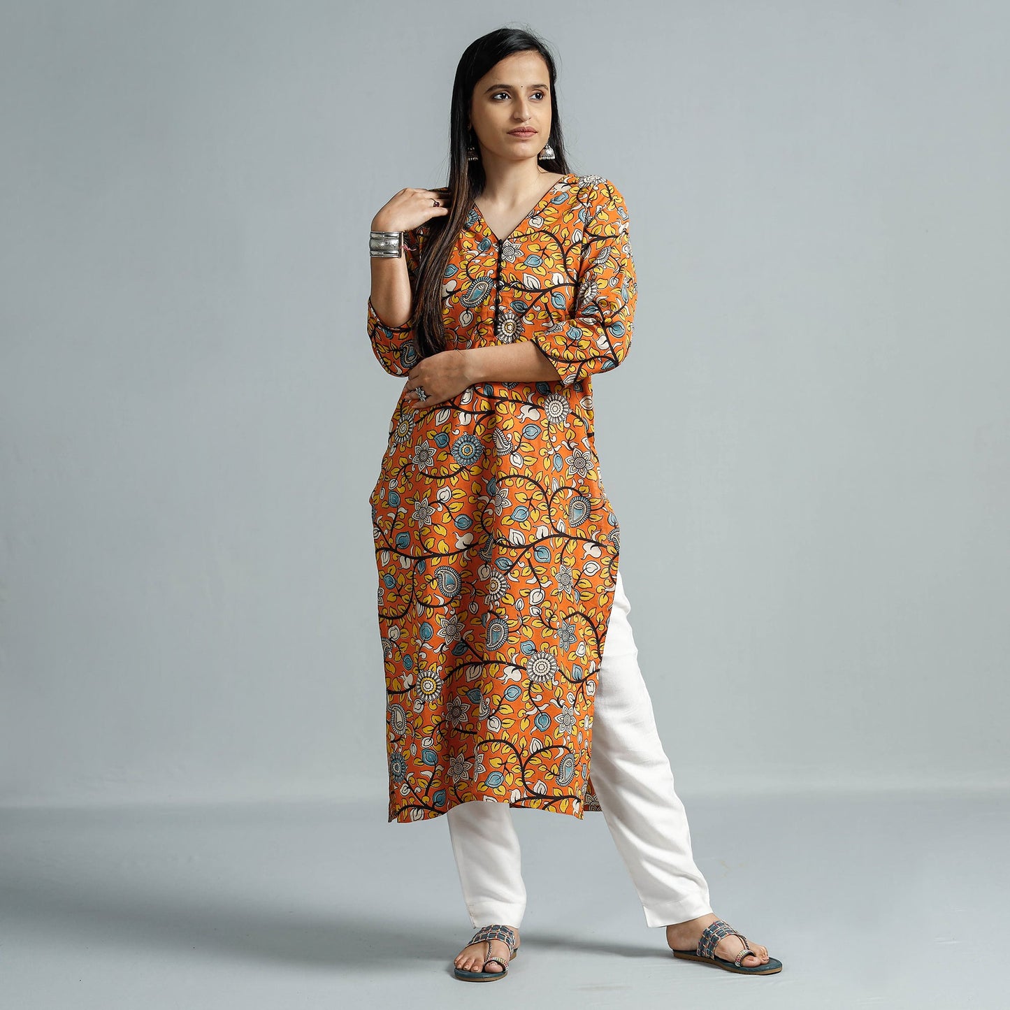 Kalamkari Printed Cotton Straight Kurta For Women