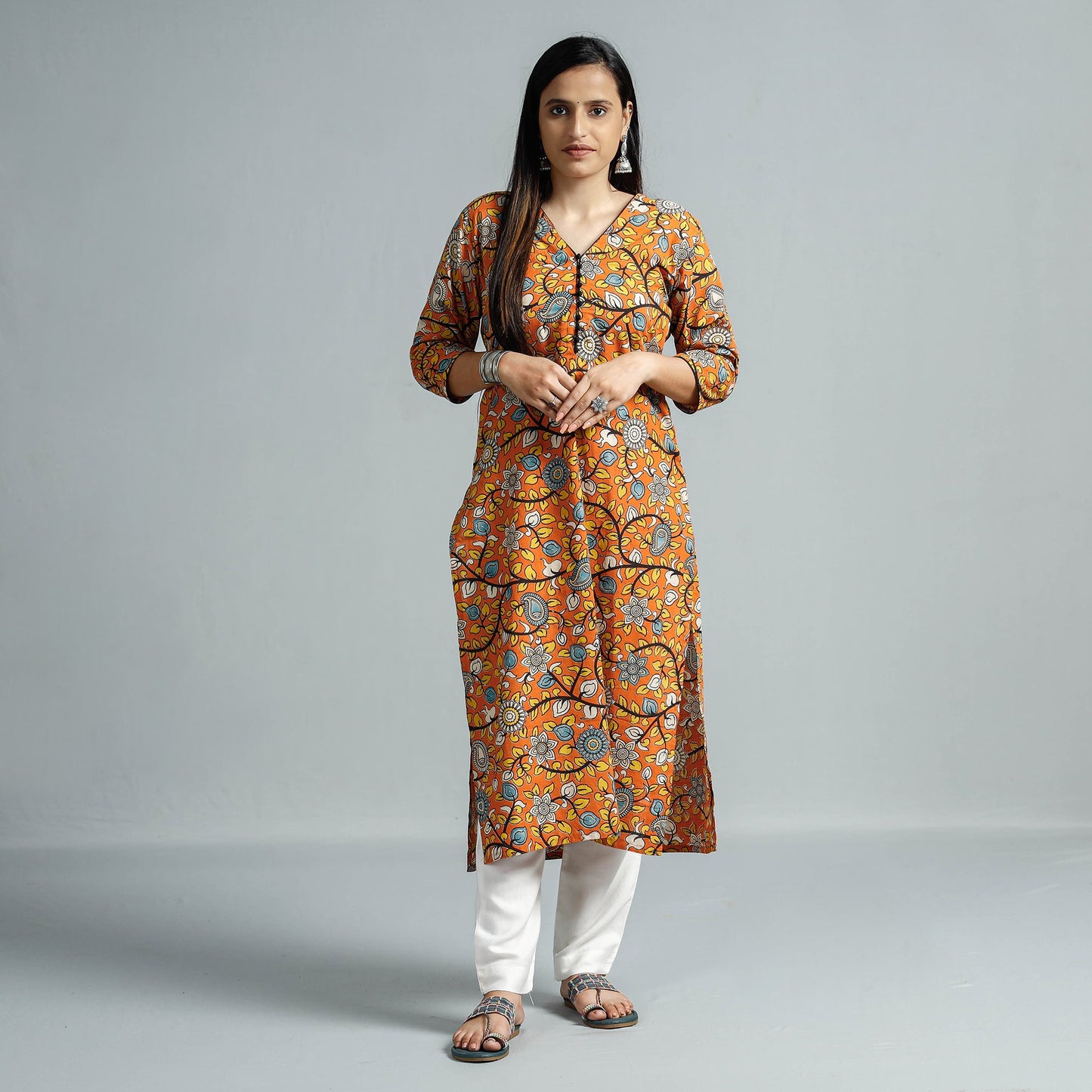 Kalamkari Printed Cotton Straight Kurta For Women