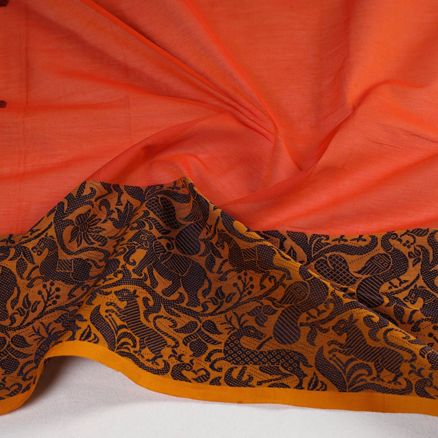 Orange Kanchipuram Cotton Blouse Piece