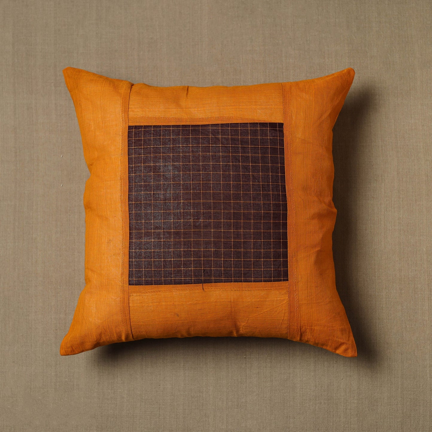 Orange - Kanchipuram Patchwork Cotton Cushion Cover 13