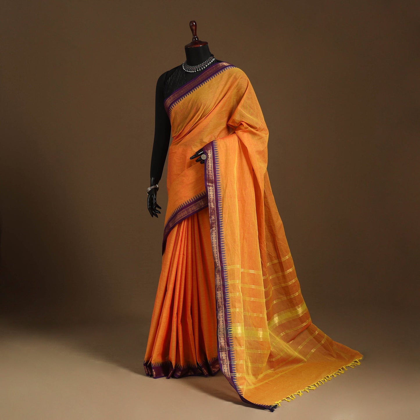 Orange - kandangi chettinad cotton saree with border 34