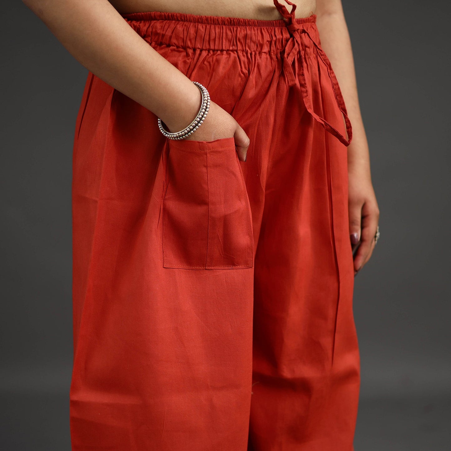 Orange Kantha Hand Embroidery Palazzo in Cotton