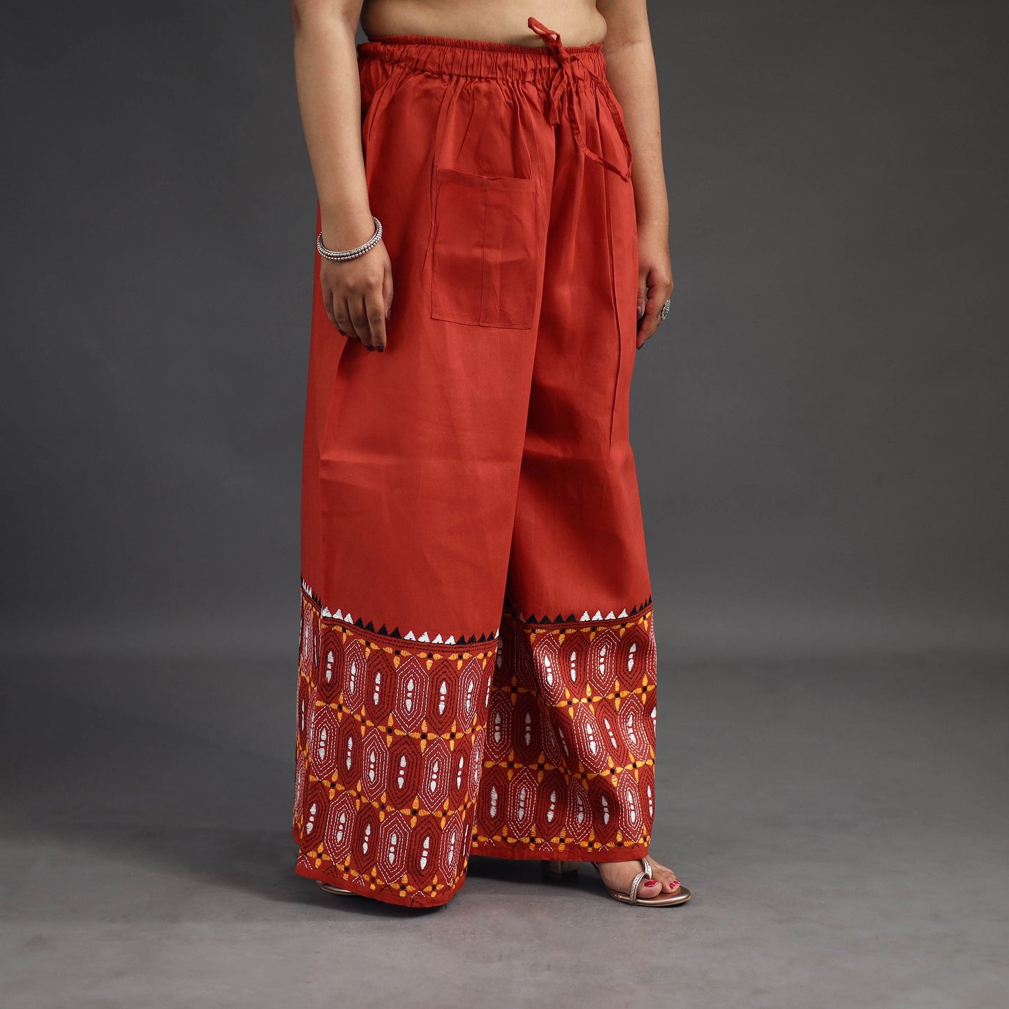 Orange Kantha Hand Embroidery Palazzo in Cotton