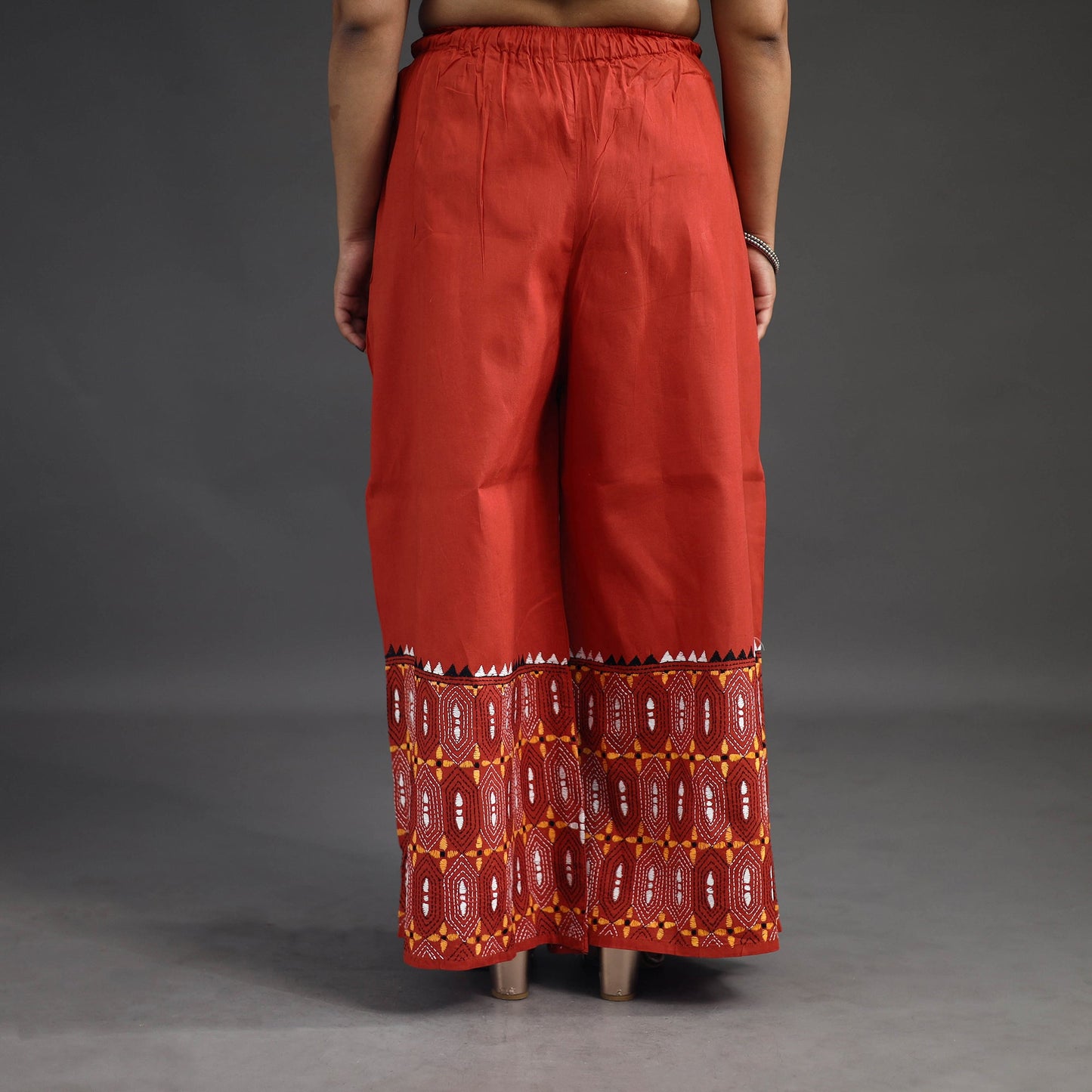 Orange Kantha Hand Embroidery Palazzo in Cotton