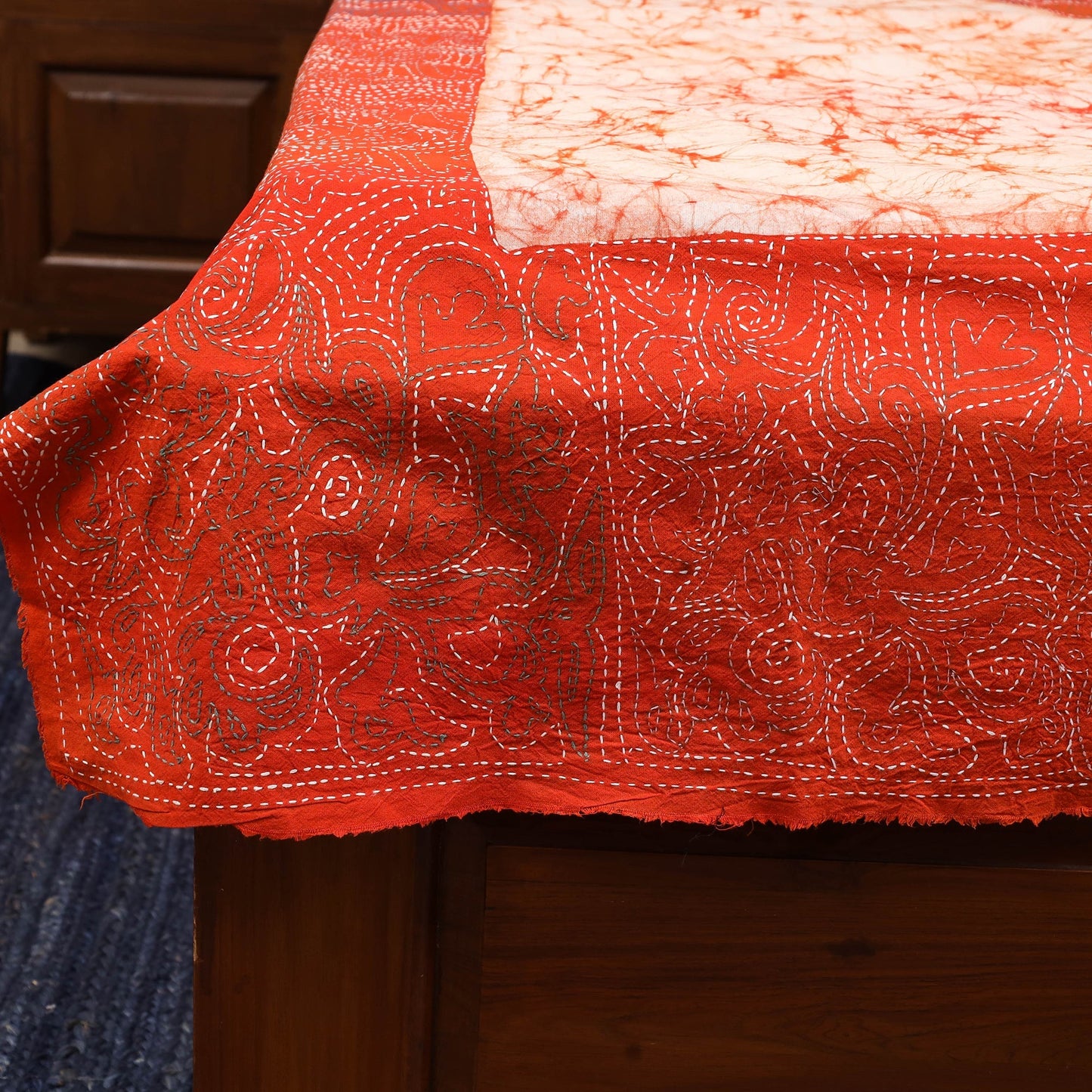 Kantha handwork cotton single hand batik bed sheet 01