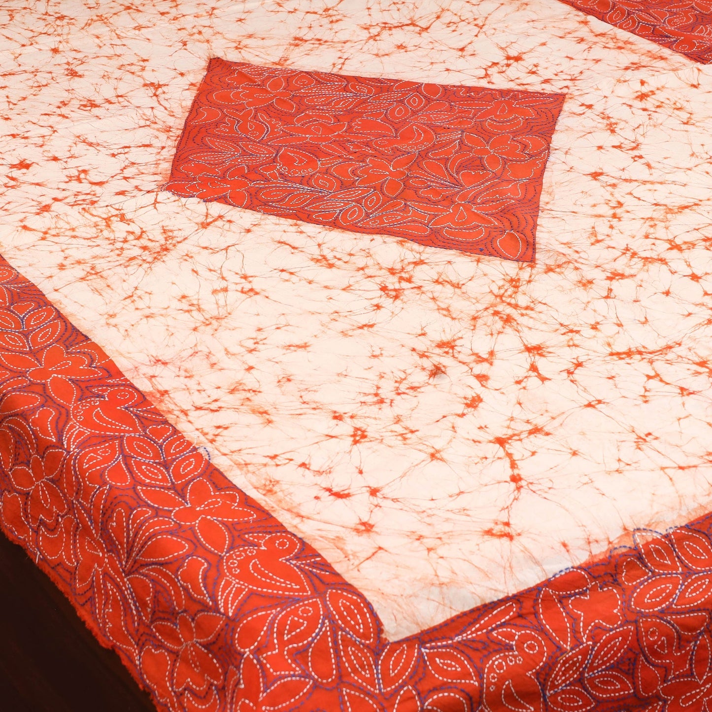 Kantha handwork cotton single hand batik bed sheet 03